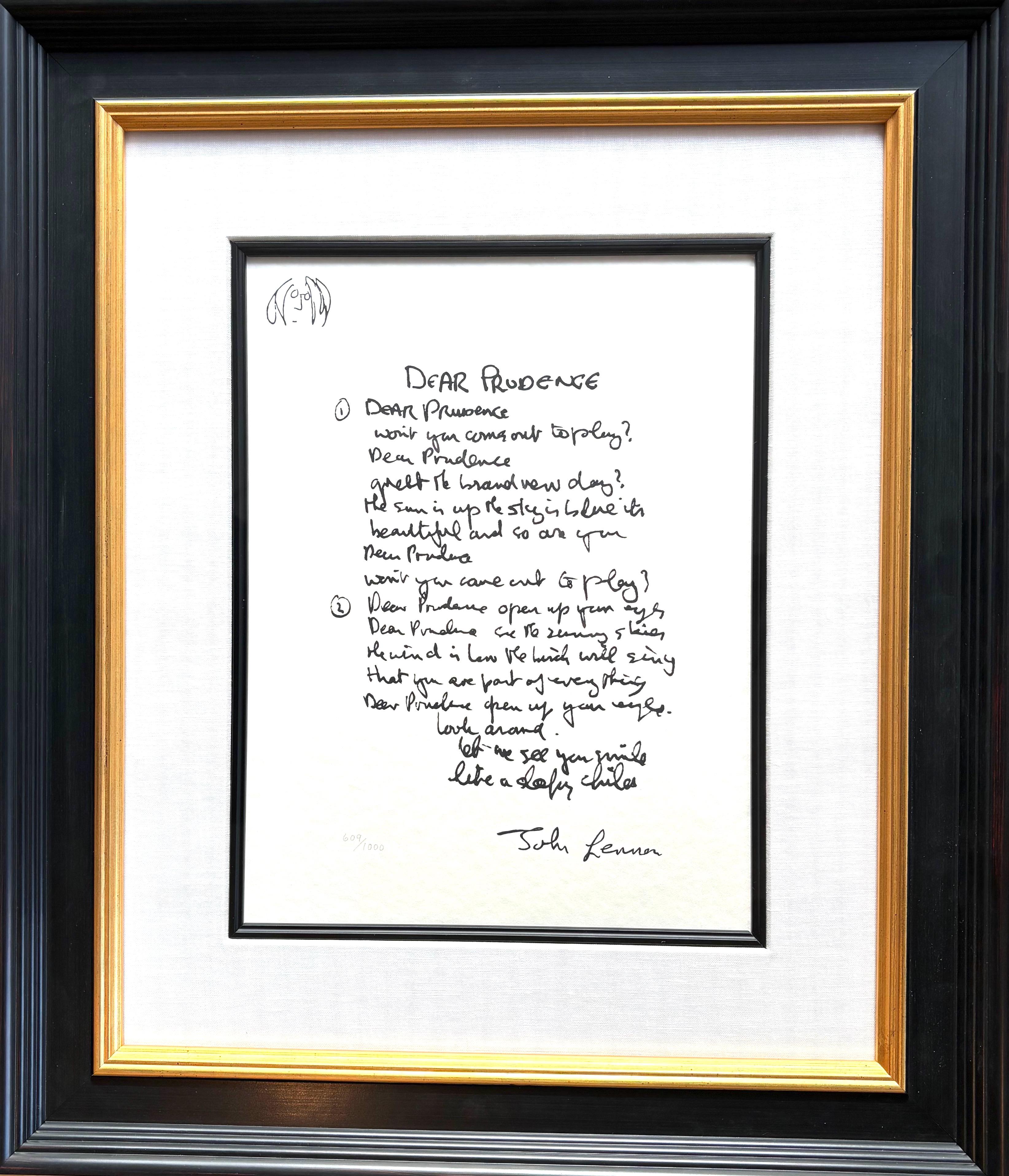 John Lennon Print - "Dear Prudence" Limited Edition Hand Written Lyrics