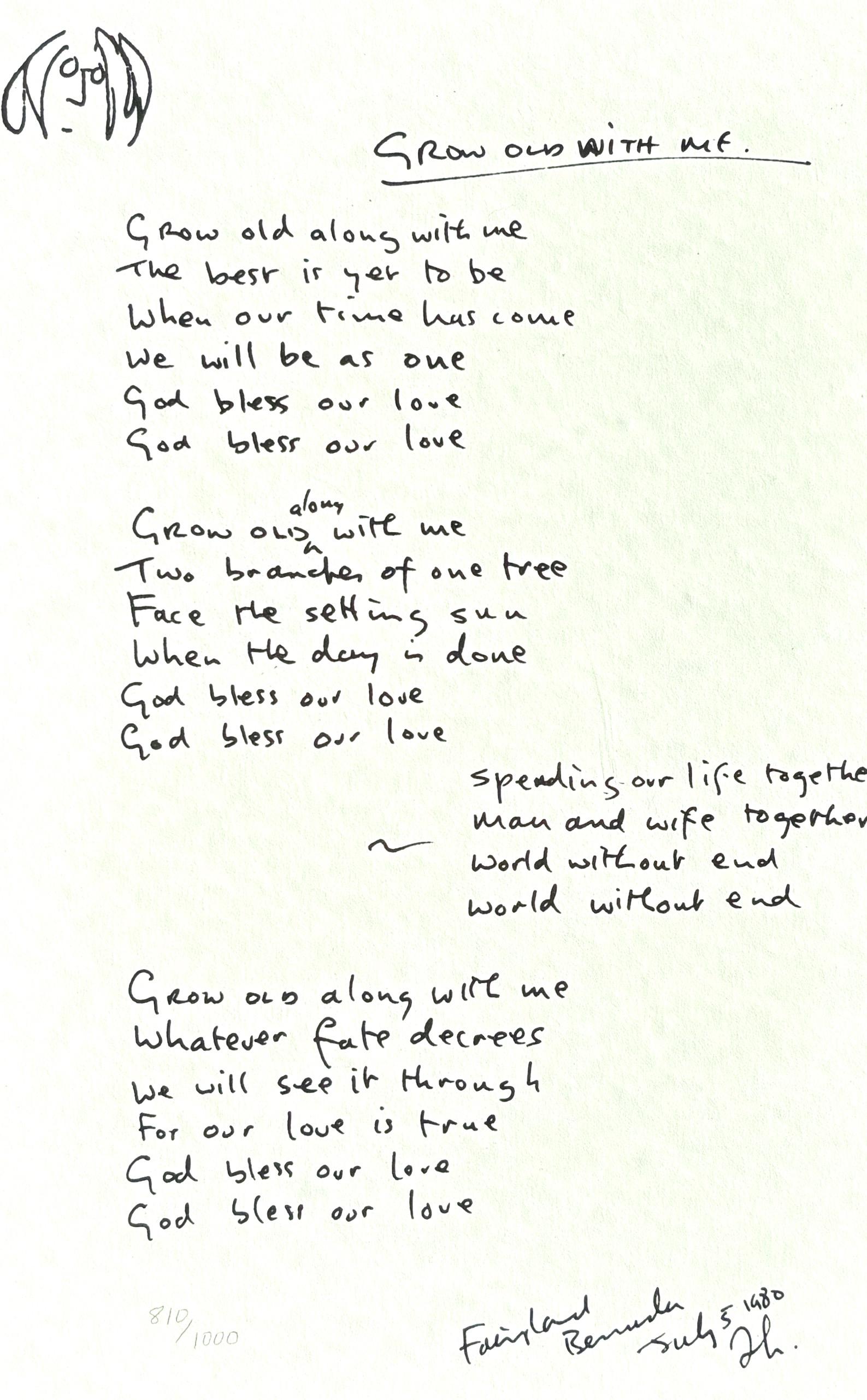  Seltene Serigraphie in limitierter Auflage von John Lennons handgeschriebenem Text für den Song 