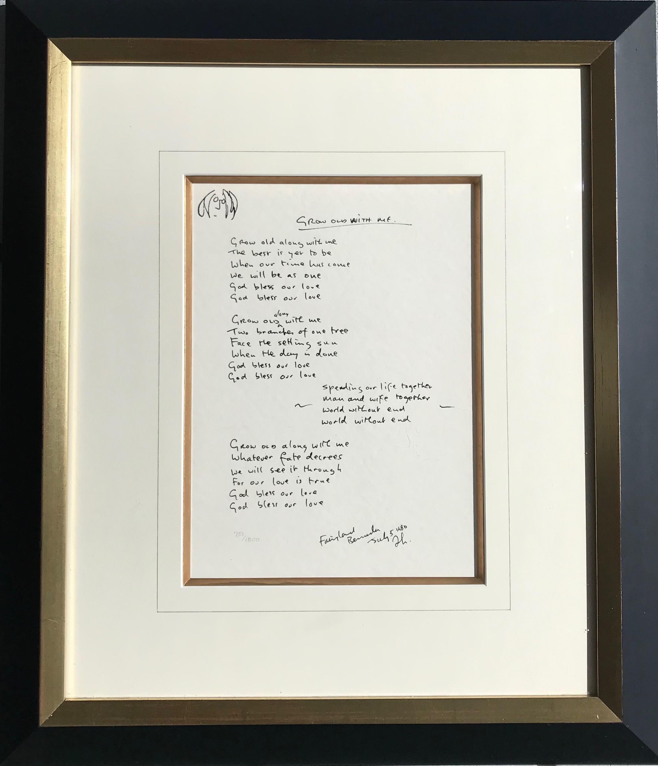 John Lennon Print - "Grow Old With Me"  Framed Limited Edition Hand Written Lyrics