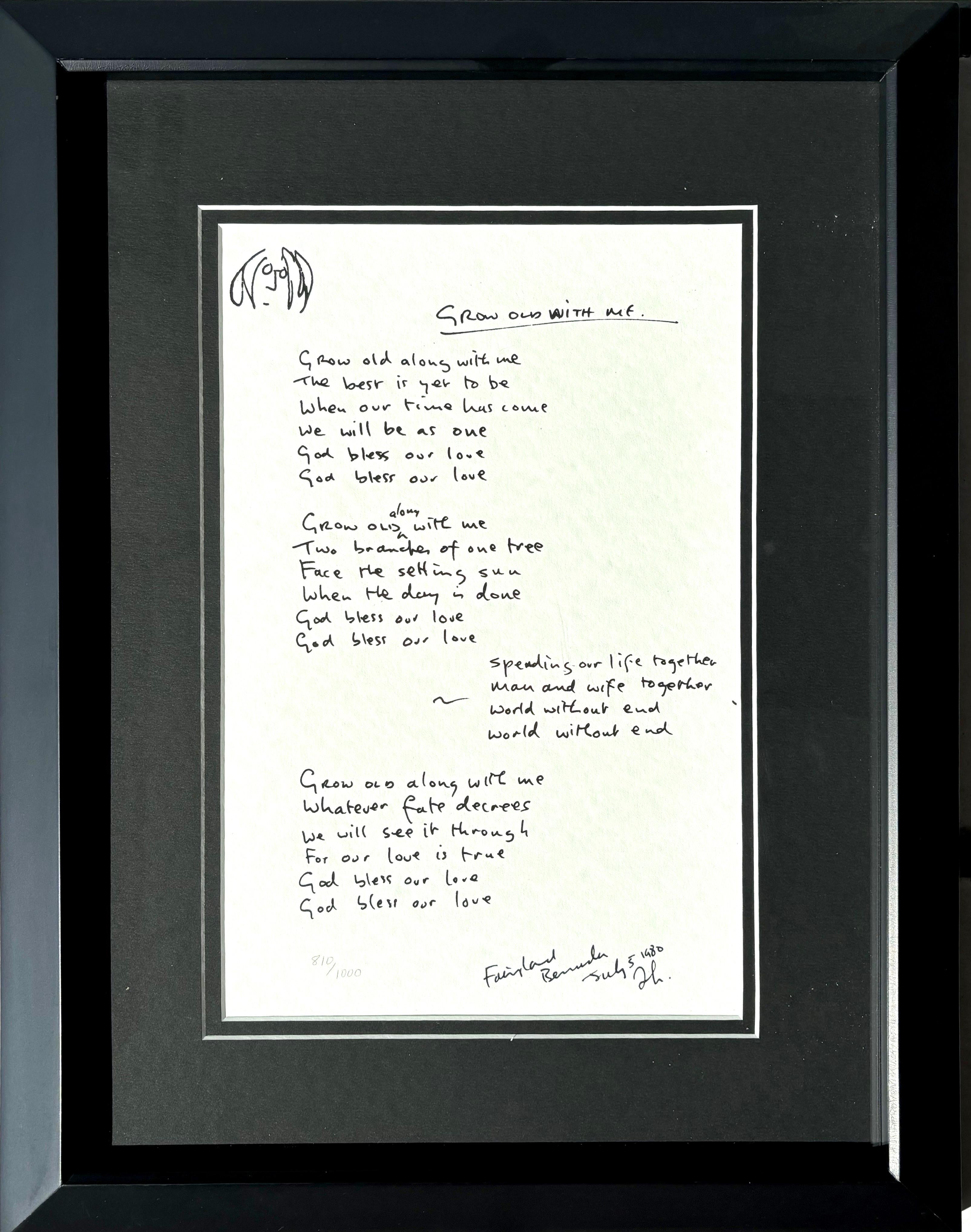 John Lennon Print - "Grow Old With Me"  Framed Limited Edition Hand Written Lyrics