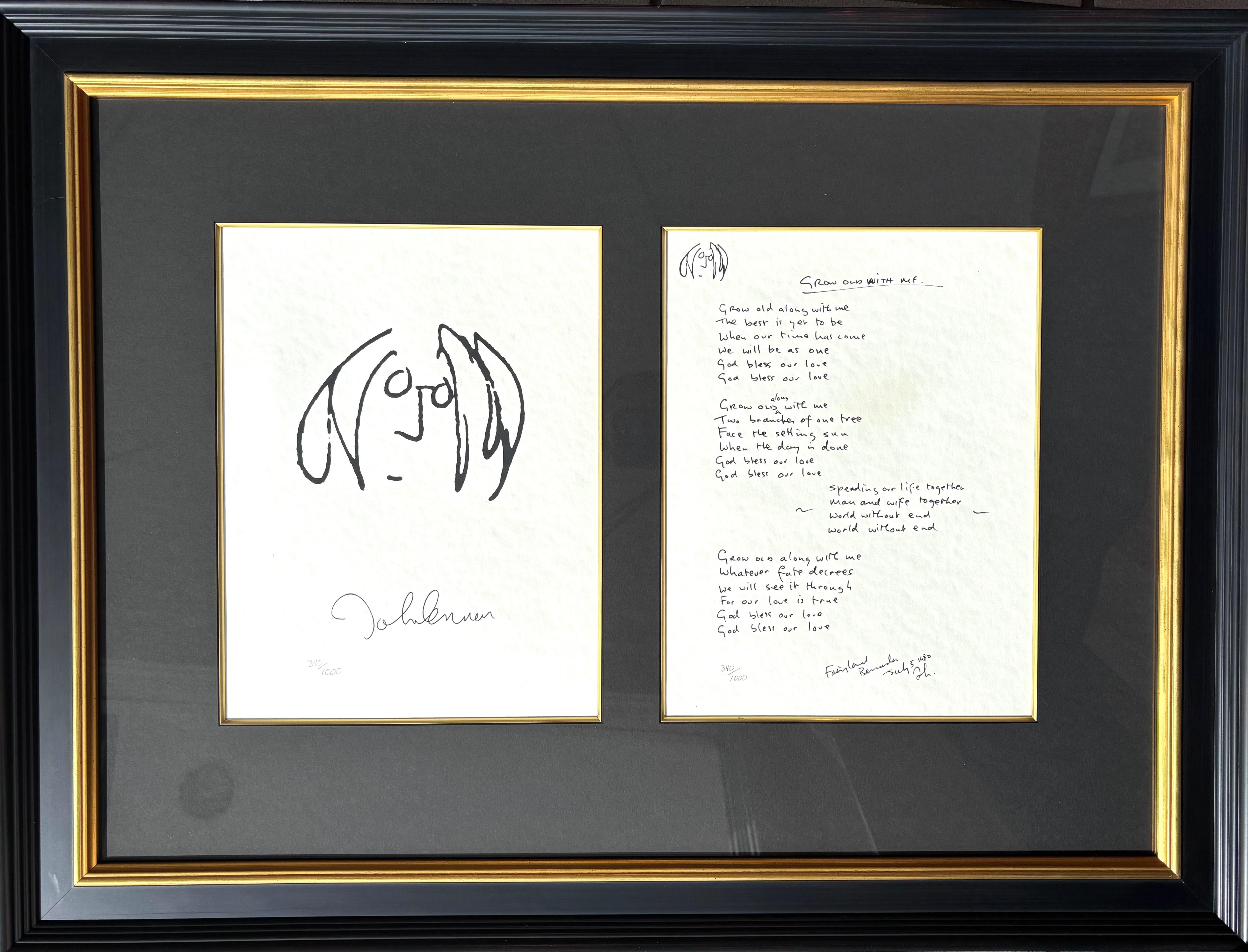 John Lennon Print - "Grow Old With Me"/"Self Portrait" Limited Edition Hand Written Lyrics/Drawing