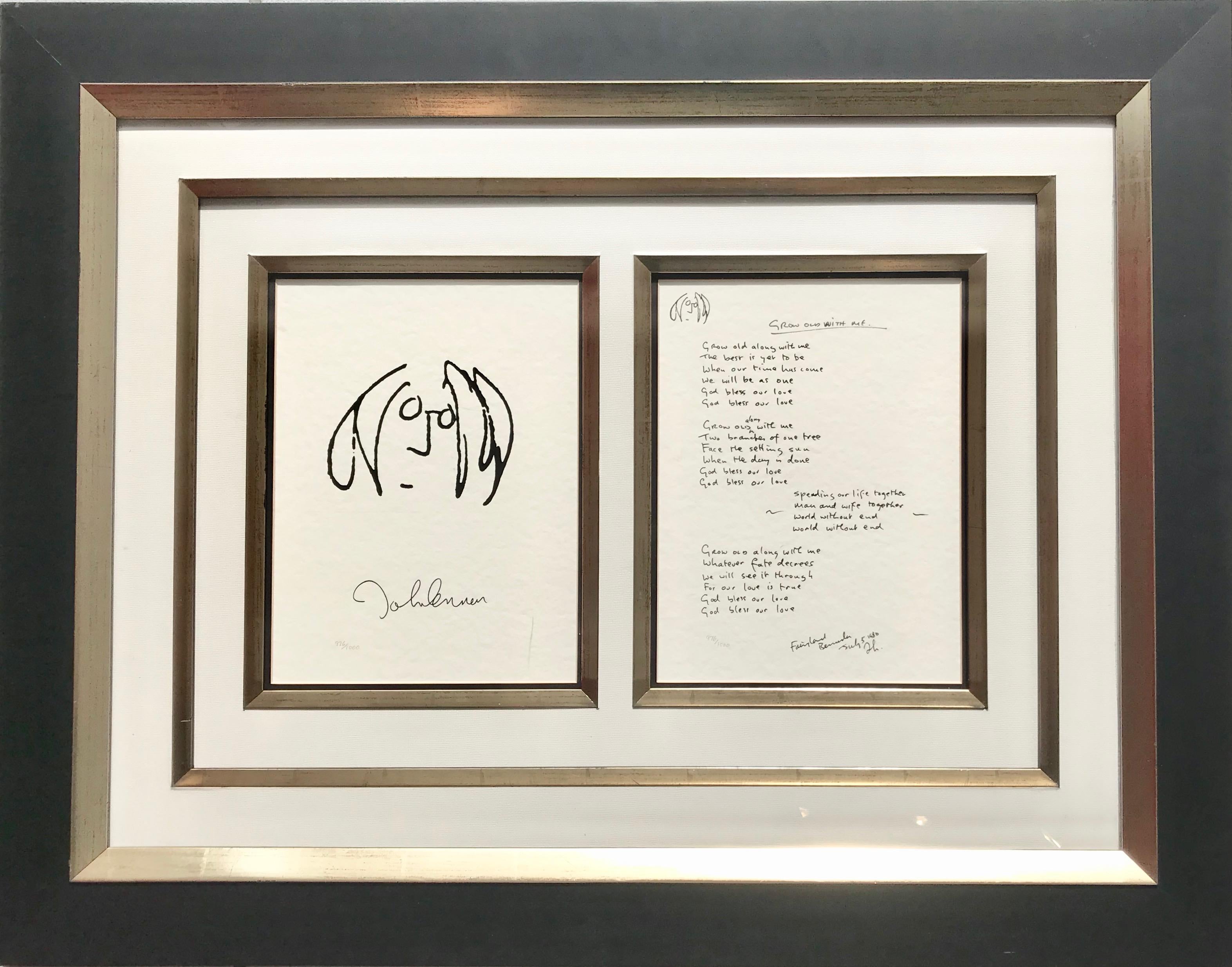 John Lennon Print - "Grow Old With Me"/"Self Portrait" Limited Edition Hand Written Lyrics/Drawing 