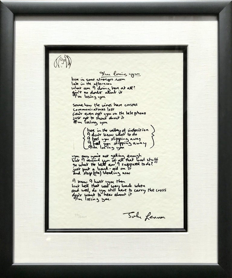 I'm Losing You Framed Limited Edition Hand Written Lyrics For