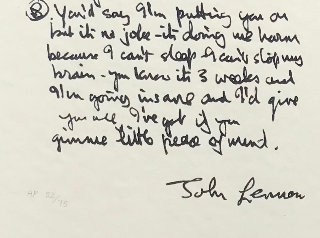  Rare sérigraphie en édition limitée des paroles manuscrites de John Lennon pour la chanson 