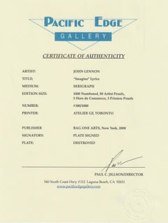 "Imagine" Limited Edition Hand Written Lyrics