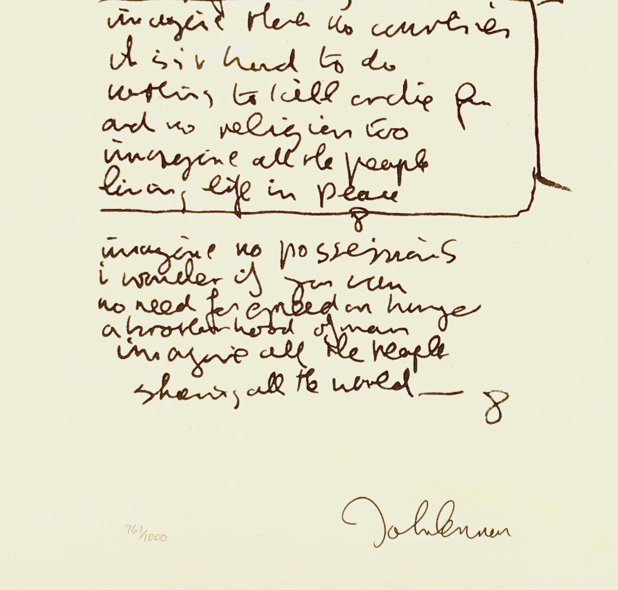  Very rare Limited Edition Serigraph of John Lennon's handwritten lyrics for the song 