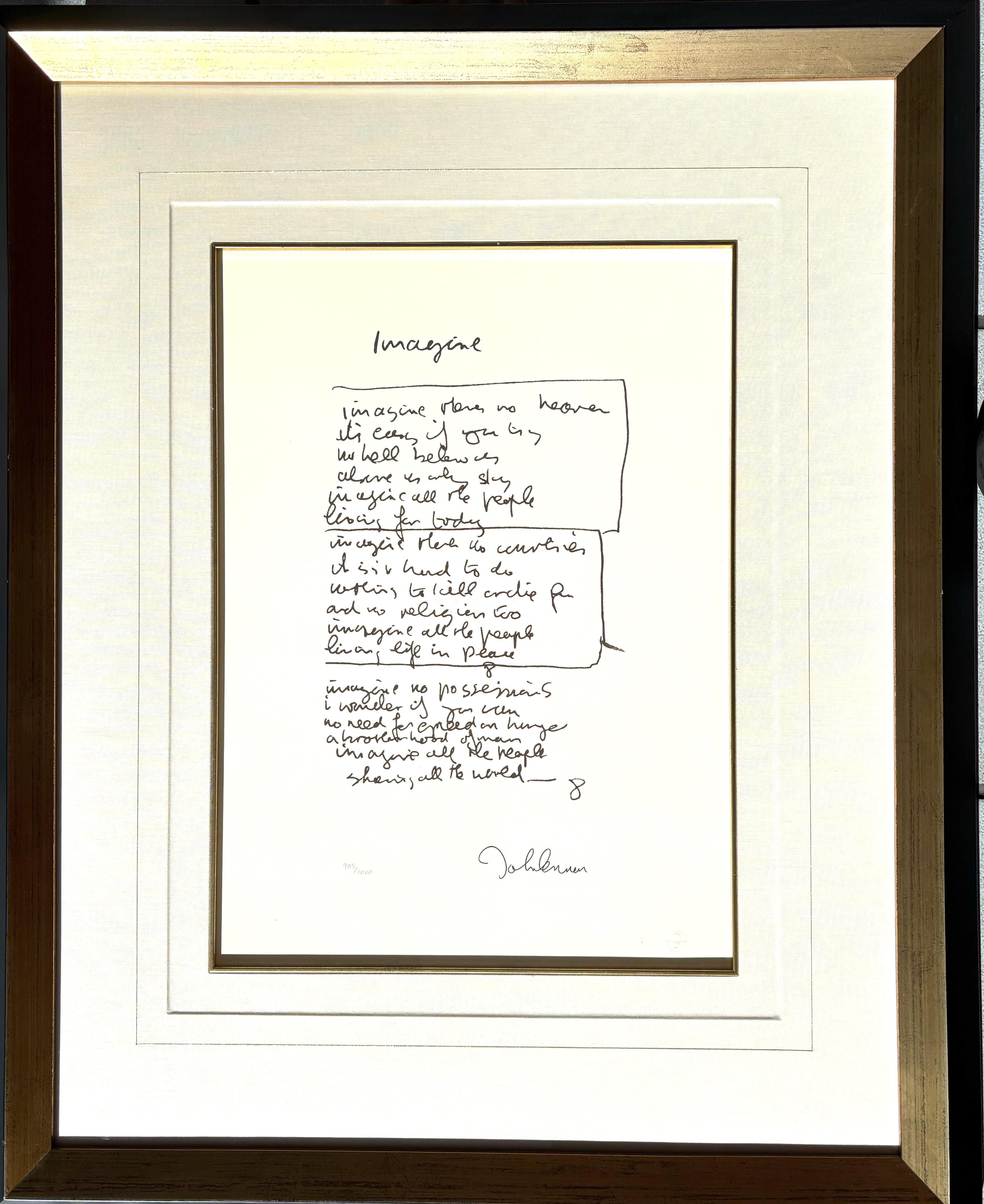 John Lennon Print - "Imagine" Limited Edition Hand Written Lyrics