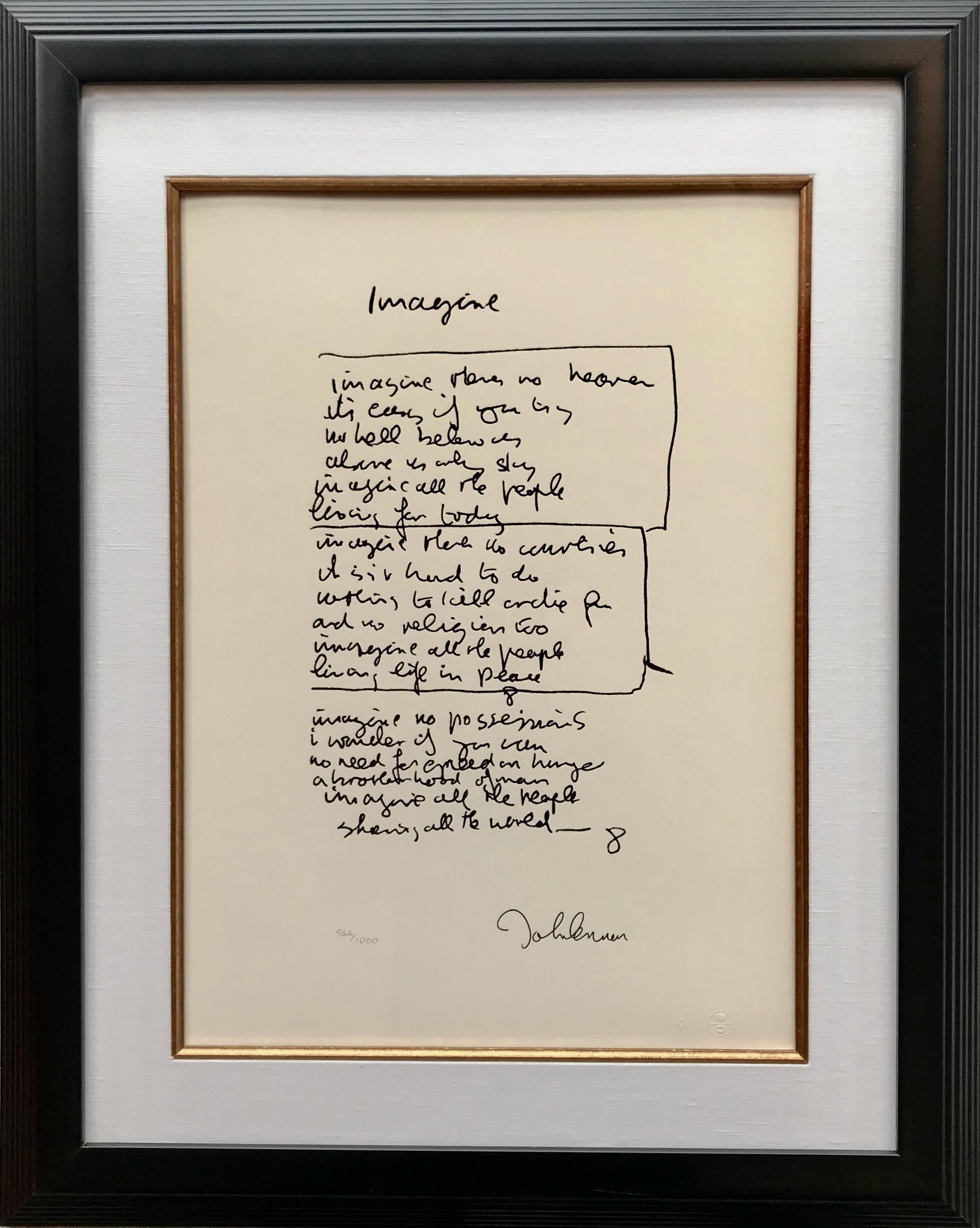 John Lennon Print - "Imagine" Limited Edition Hand Written Lyrics