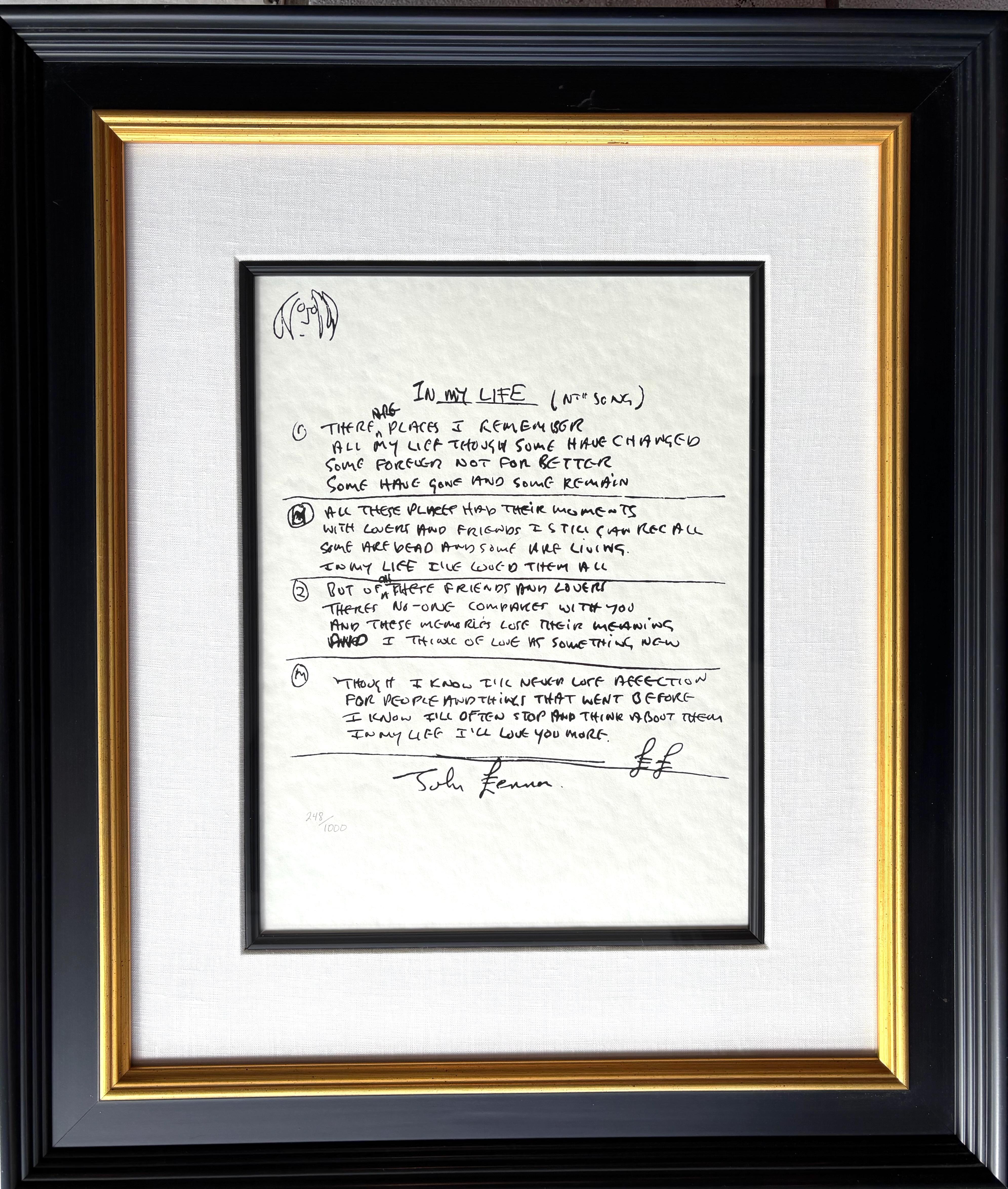 John Lennon Print - "In My Life" Hand Written Lyrics