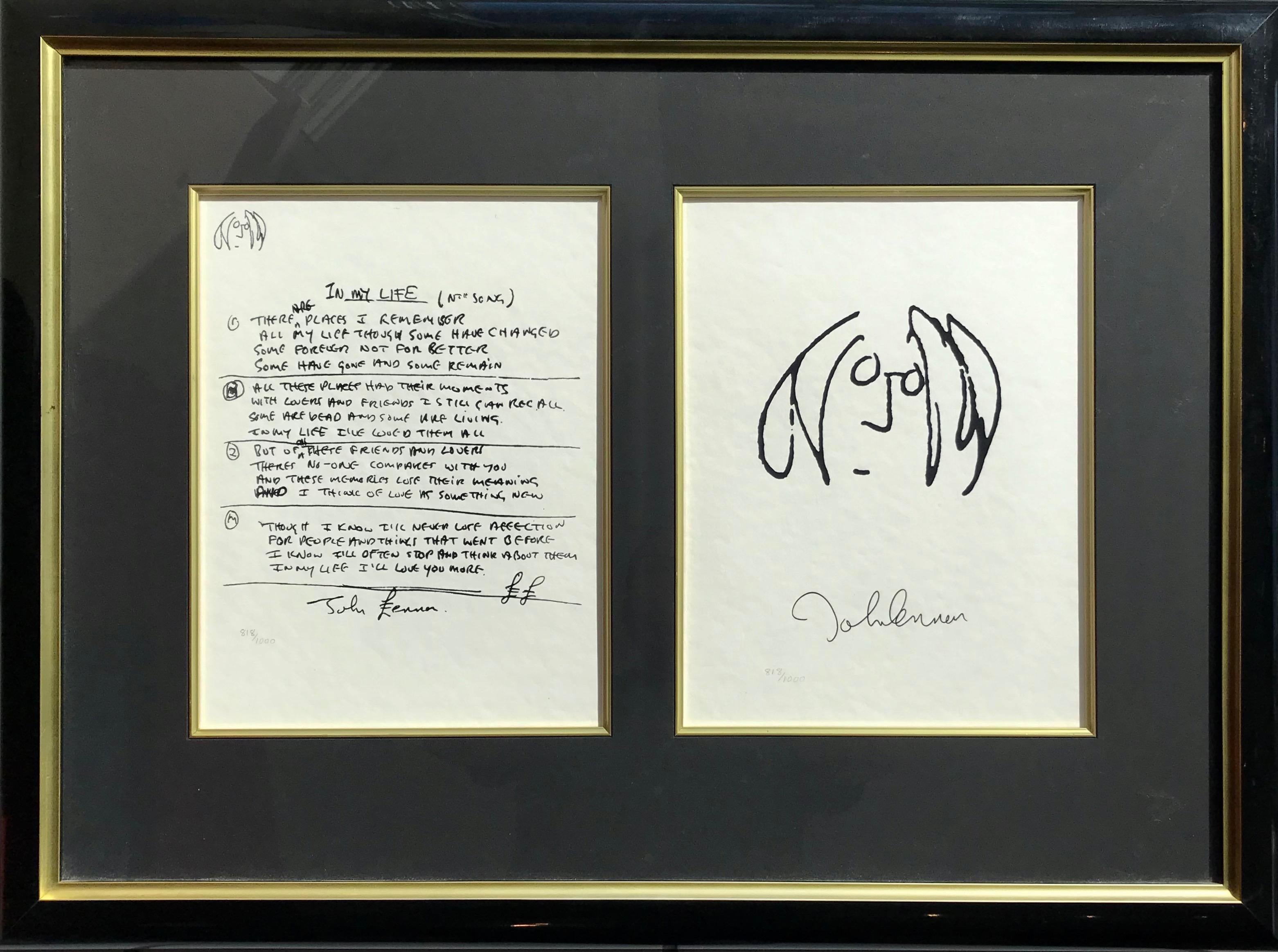 John Lennon Print - "In My Life/Self Portrait" Limited Edition Hand Written Lyrics/Drawing Diptych