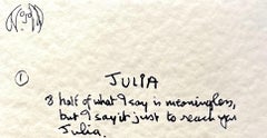 "Julia" Framed Limited Edition Hand Written Lyrics