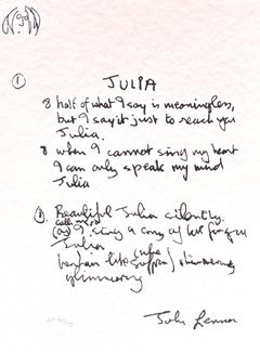 "Julia" Framed Limited Edition Hand Written Lyrics