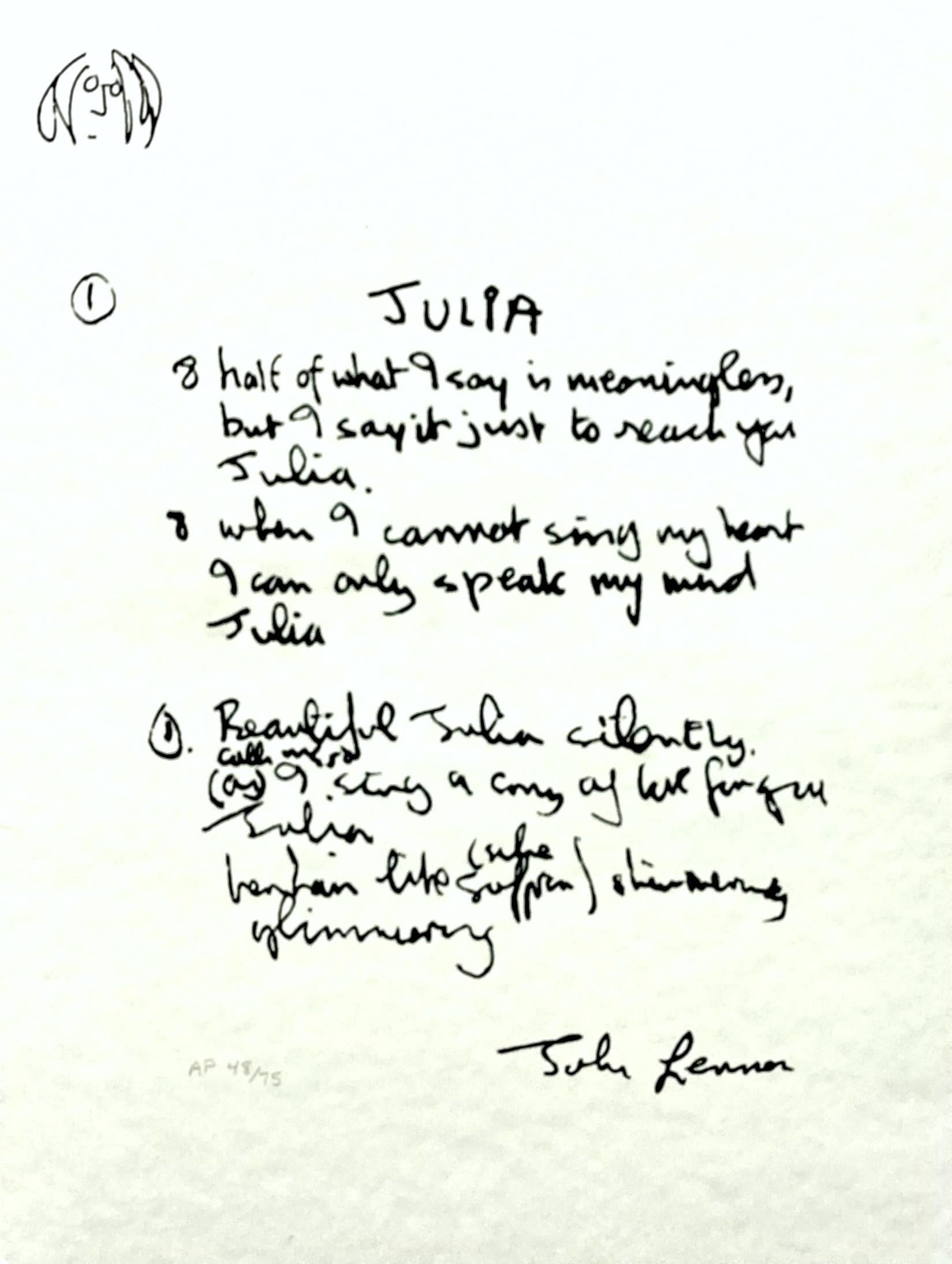 "Julia" Limited Edition Hand Written Lyrics