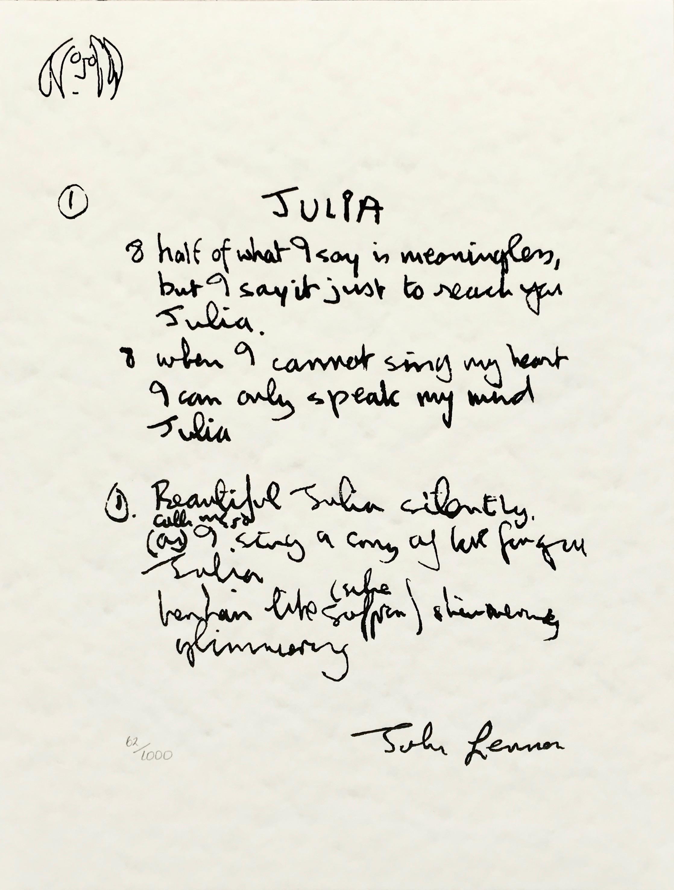 Rare Silk Screen Artists Proof of John Lennon's Handwritten Lyrics