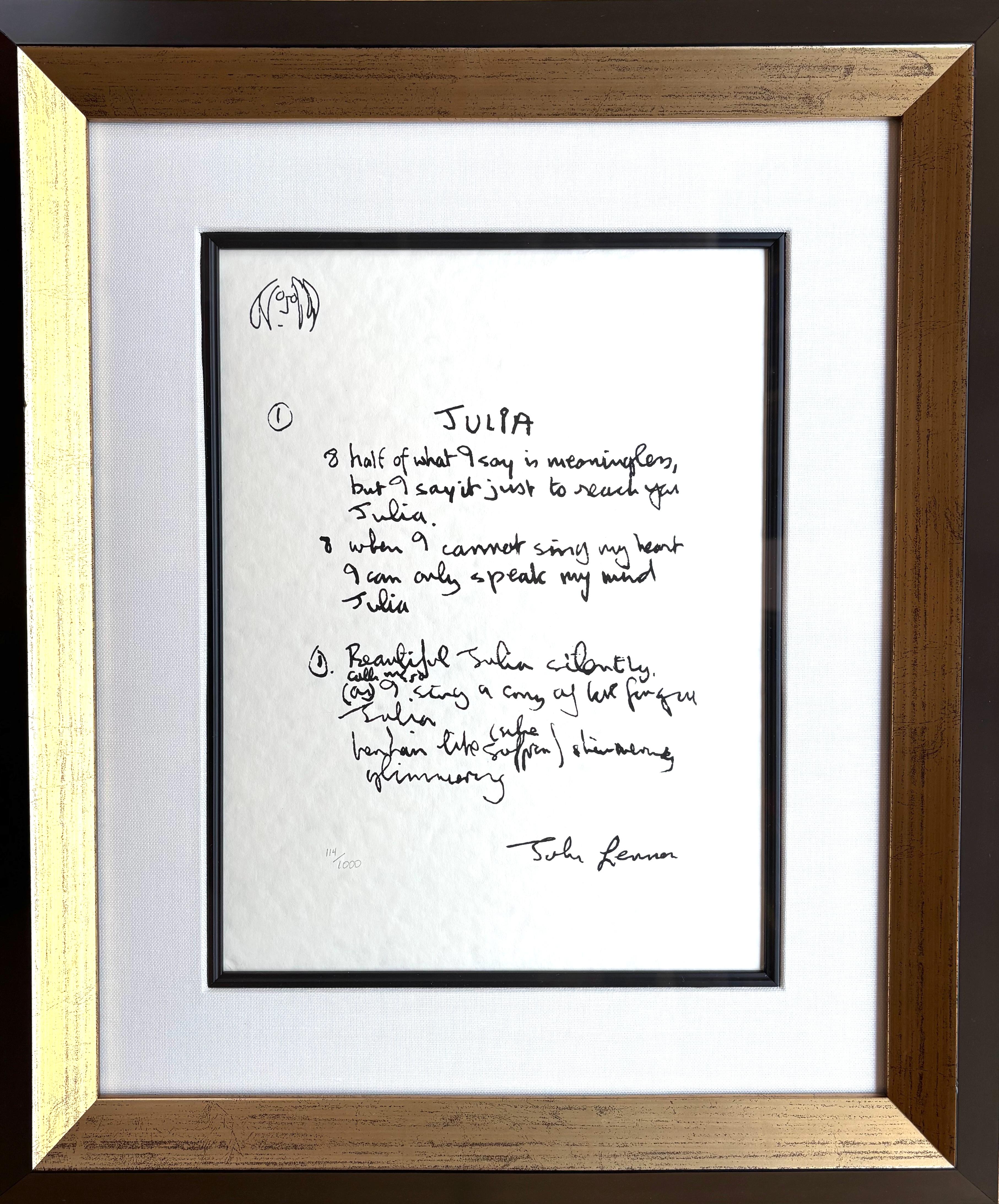 John Lennon Print - "Julia" Limited Edition Hand Written Lyrics (Framed)