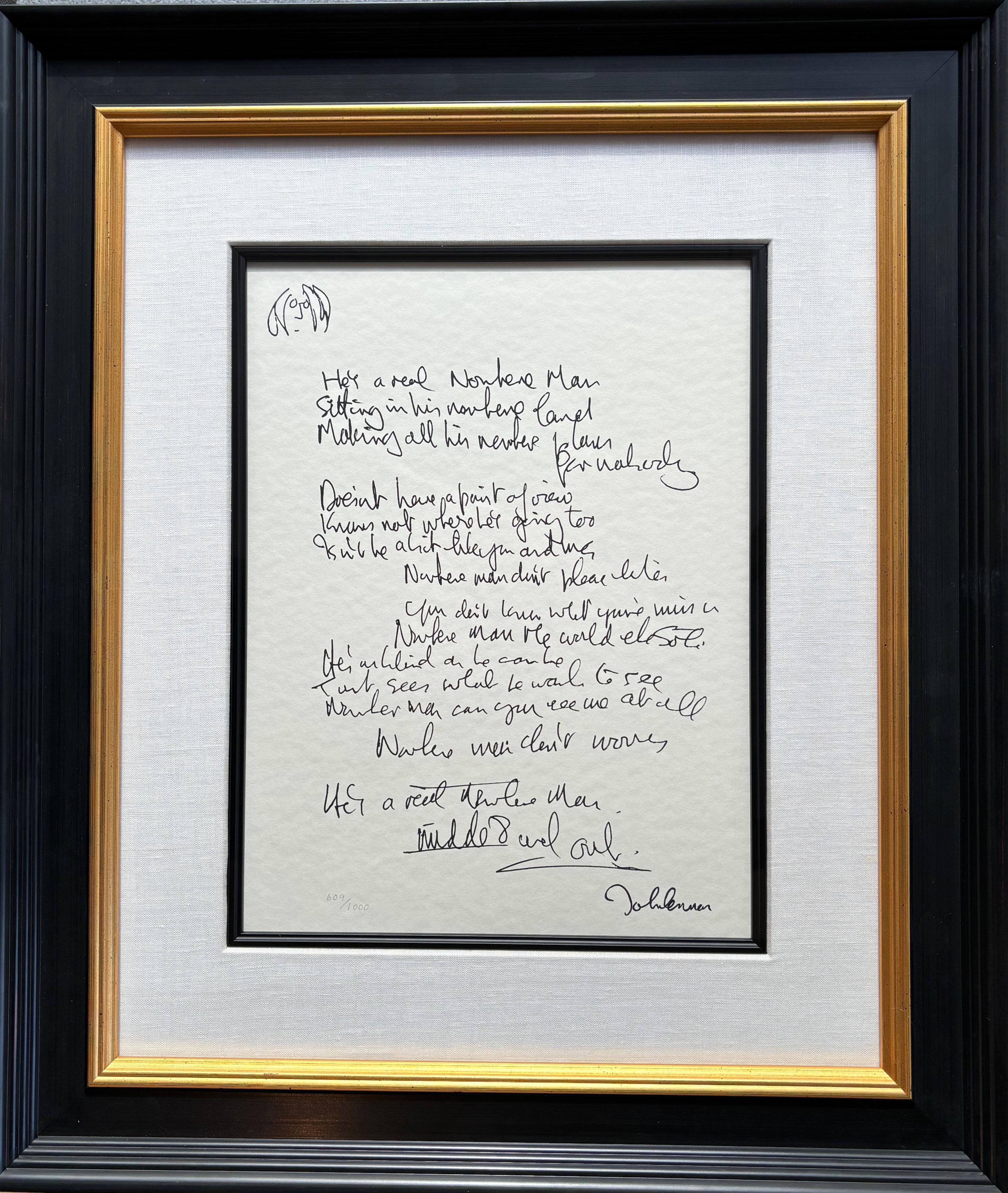 John Lennon Print - "Nowhere Man" Limited Edition Hand Written Lyrics
