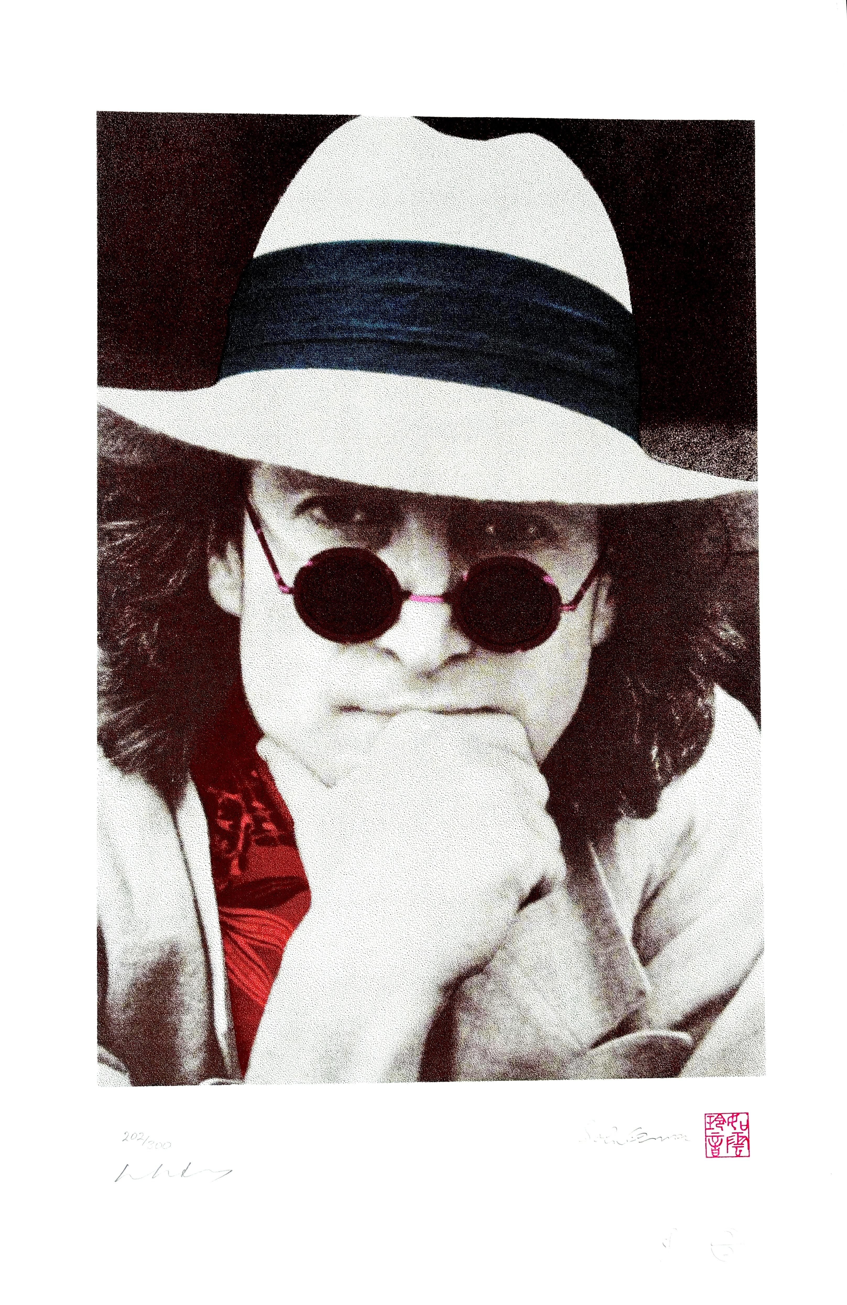   Limited Edition Serigraph of John Lennon's portrait. The original photograph was taken by the Lennon's personal photographer in Japan in 1977.  The silkscreens were added by Yoko Ono Lennon and hand pulled on the serigraph.. This limited edition