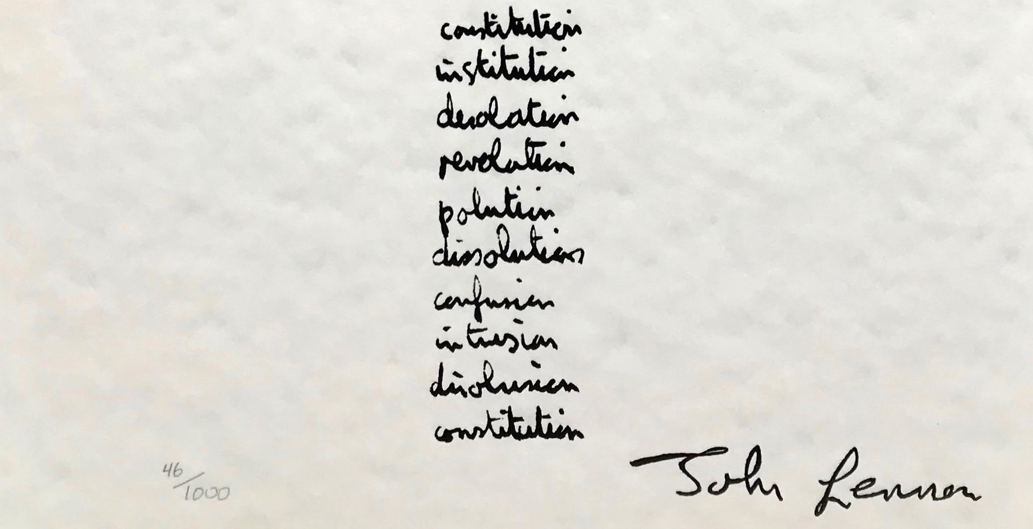 „Revolution“ Limitierte Auflage handverlesener Lyrics – Print von John Lennon
