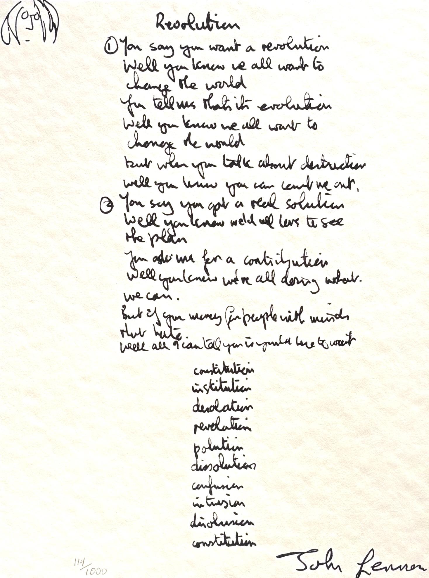 «volution », édition limitée, écrite à la main - Print de John Lennon