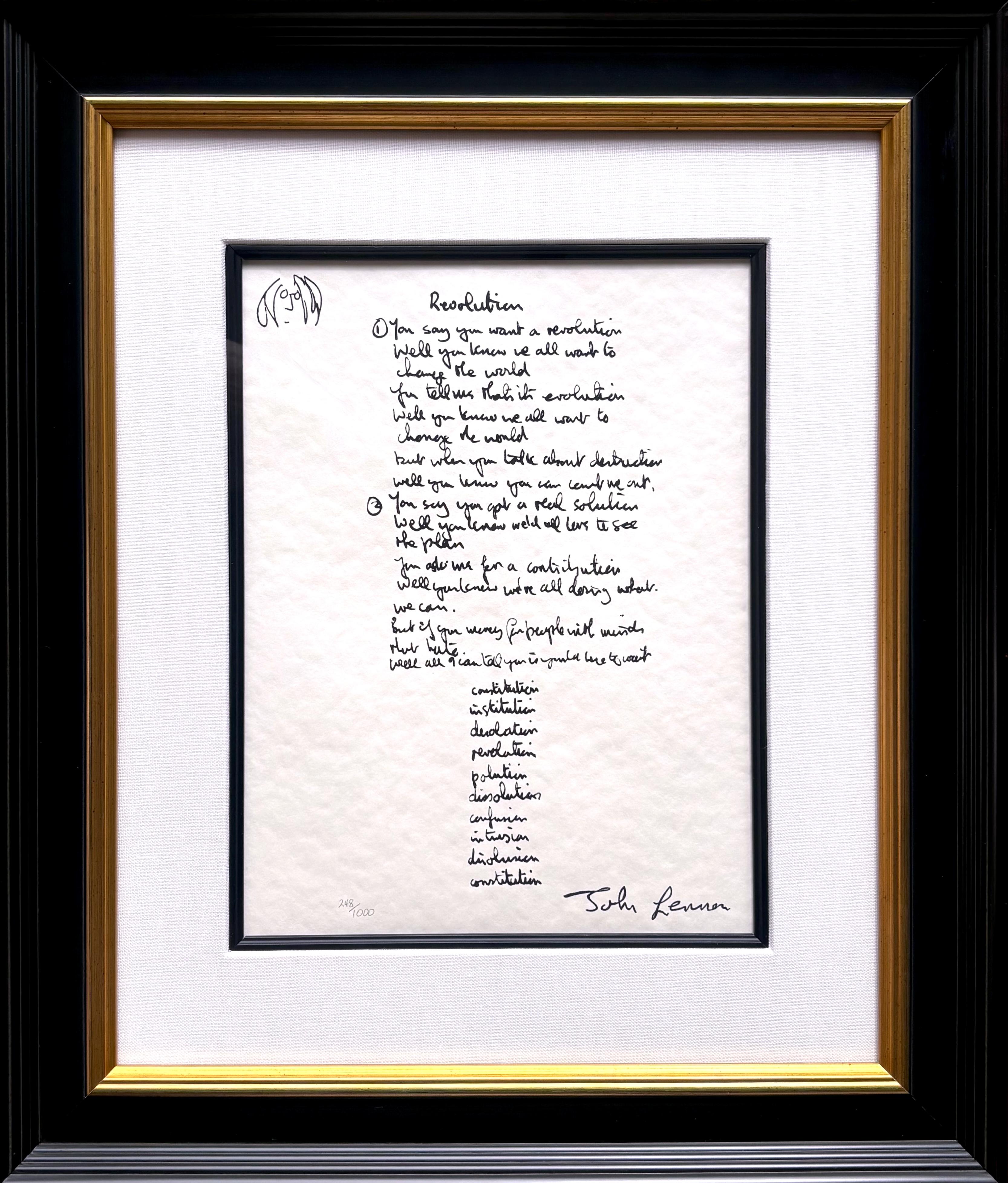 John Lennon Print - "Revolution" Limited Edition Hand Written Lyrics