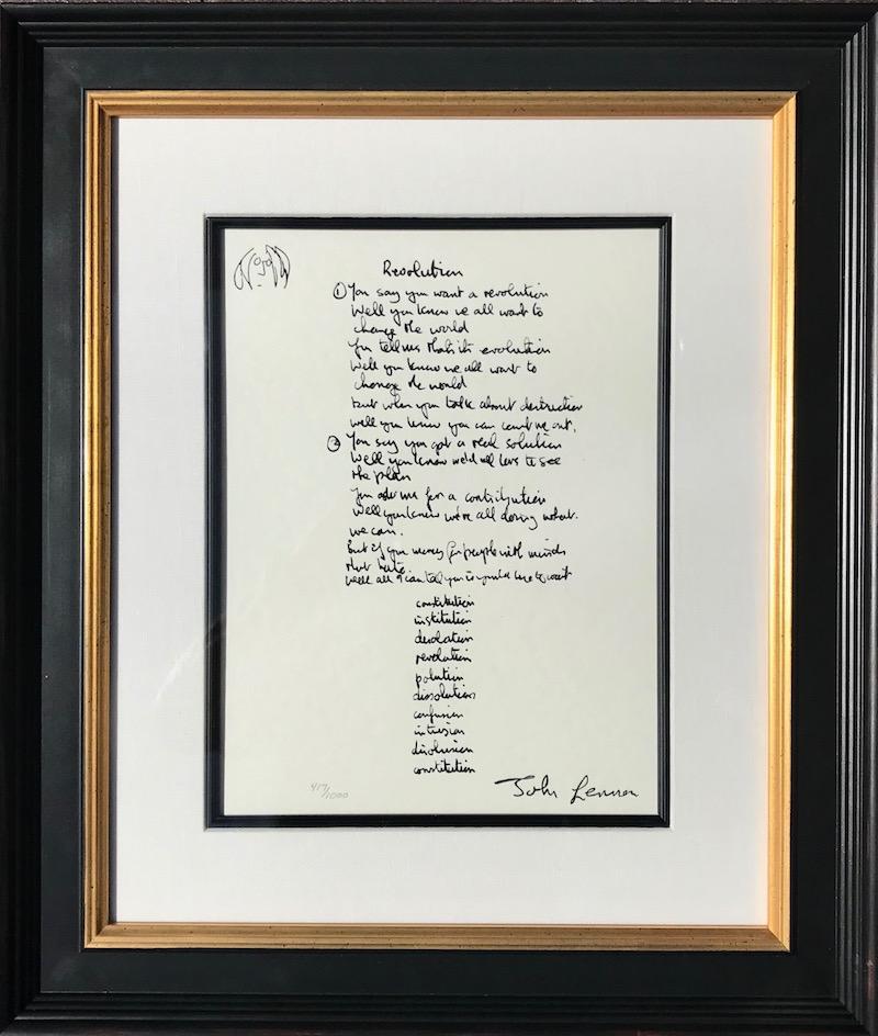 John Lennon Print - "Revolution" Limited Edition Hand Written Lyrics