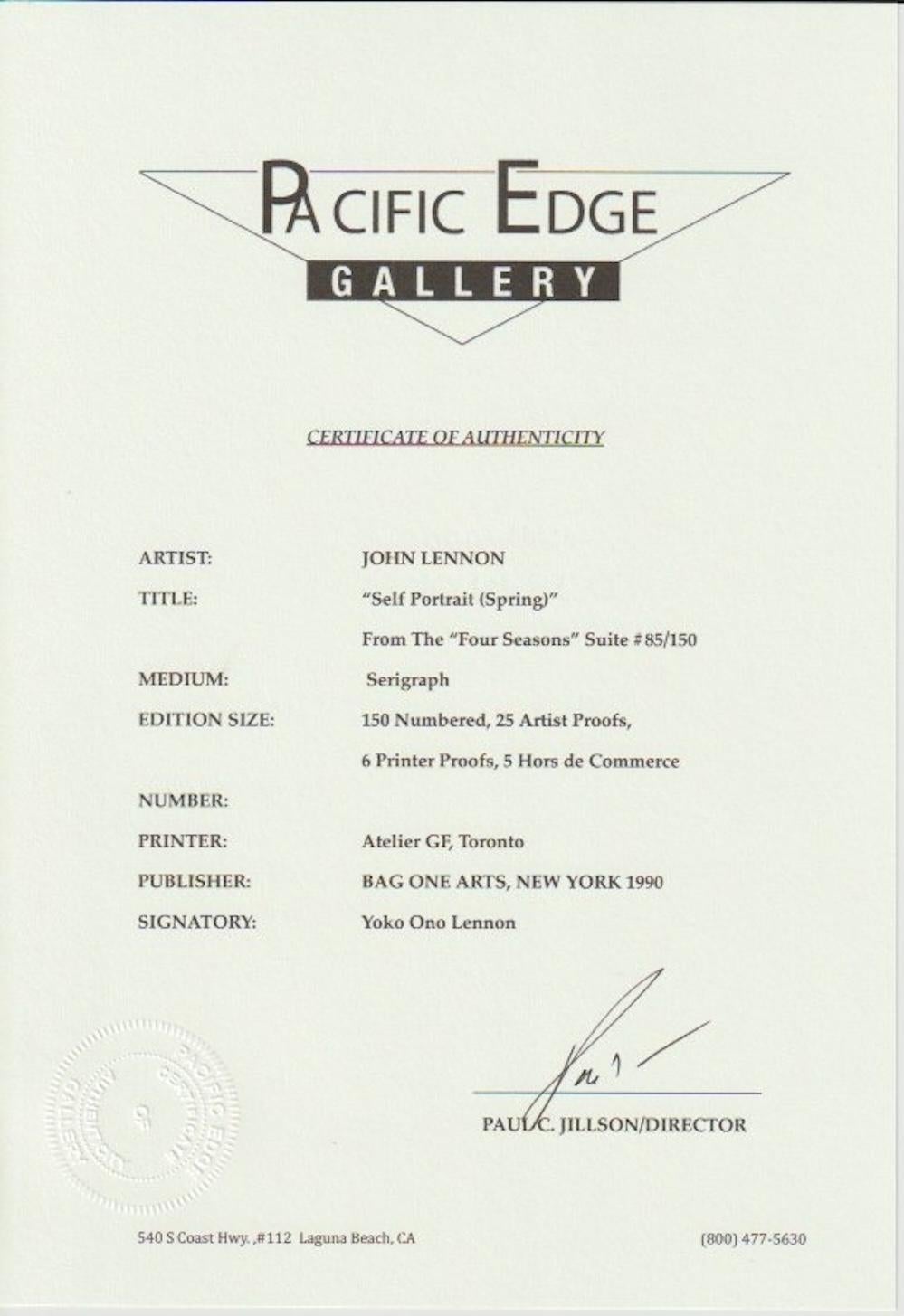  Rare Limited Edition Serigraph of John Lennon's most famous self portrait. originally drawn in 1968, this limited edition was released by Bag One Arts (The Lennon Estate) in 1990, and has been sold out from the publisher since 1998. This is