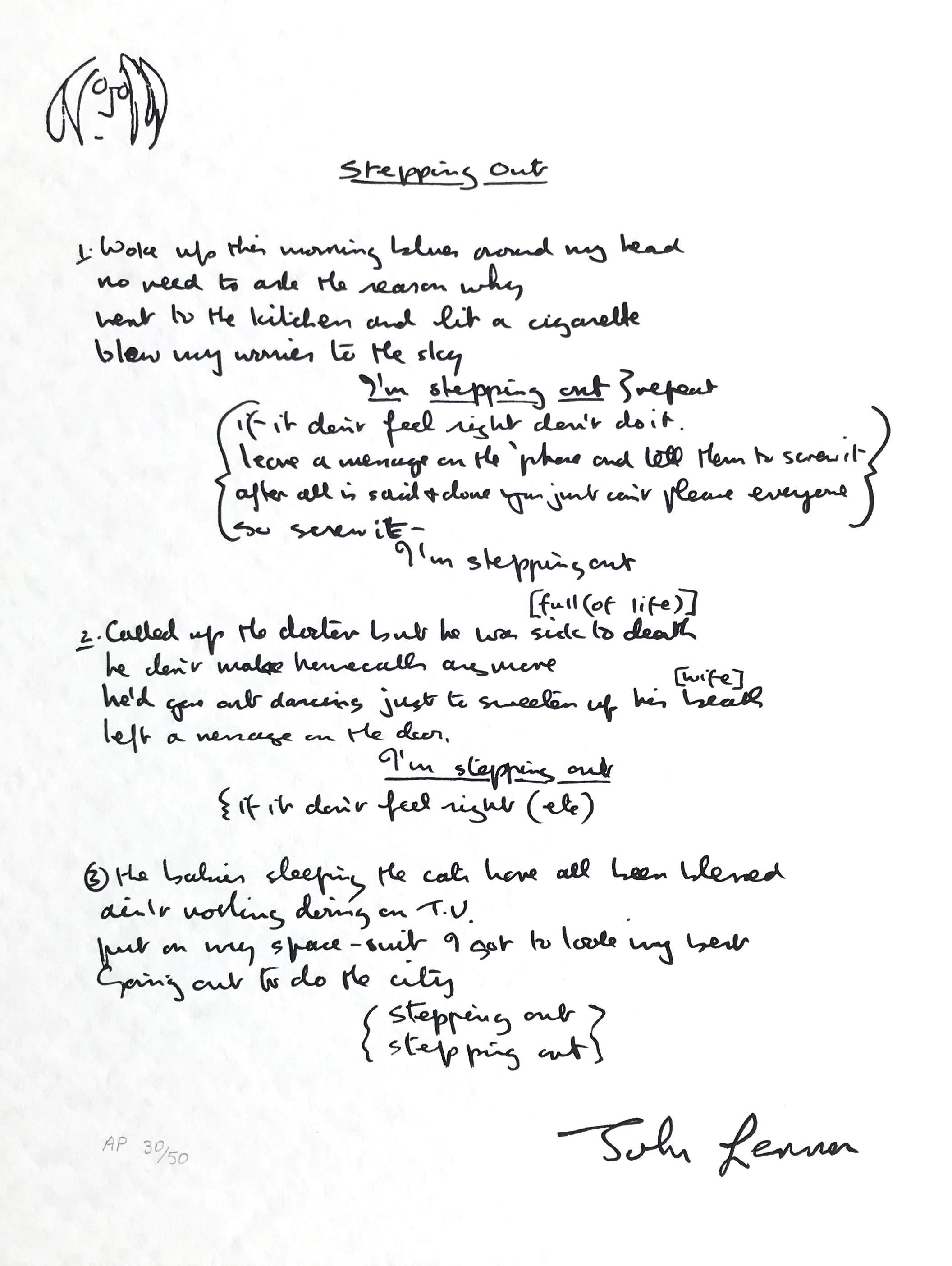 John Lennon Print - "Stepping Out" Limited Edition Hand Written Lyrics