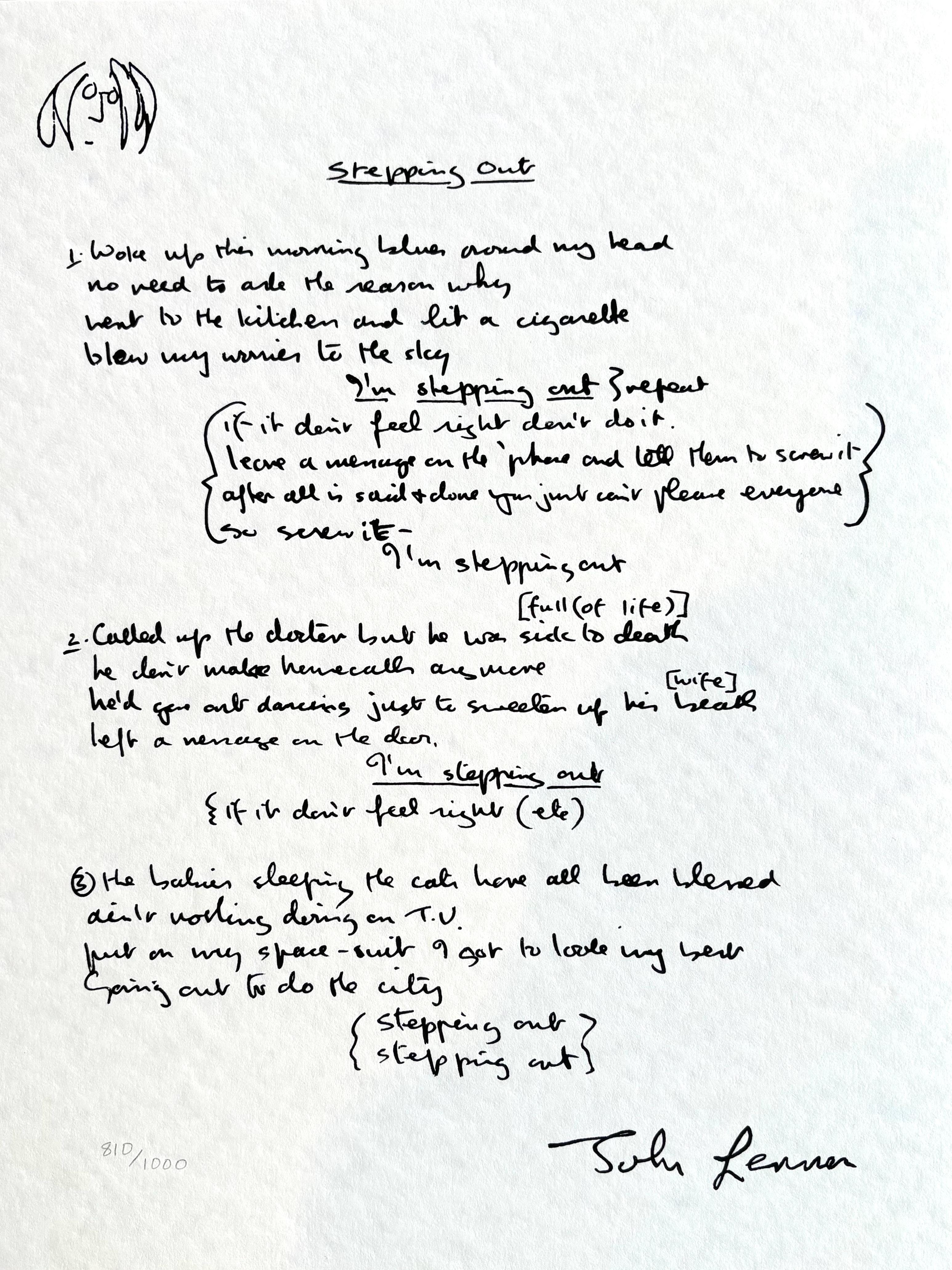 Print John Lennon - Édition limitée « Stepping Out » écrite à la main