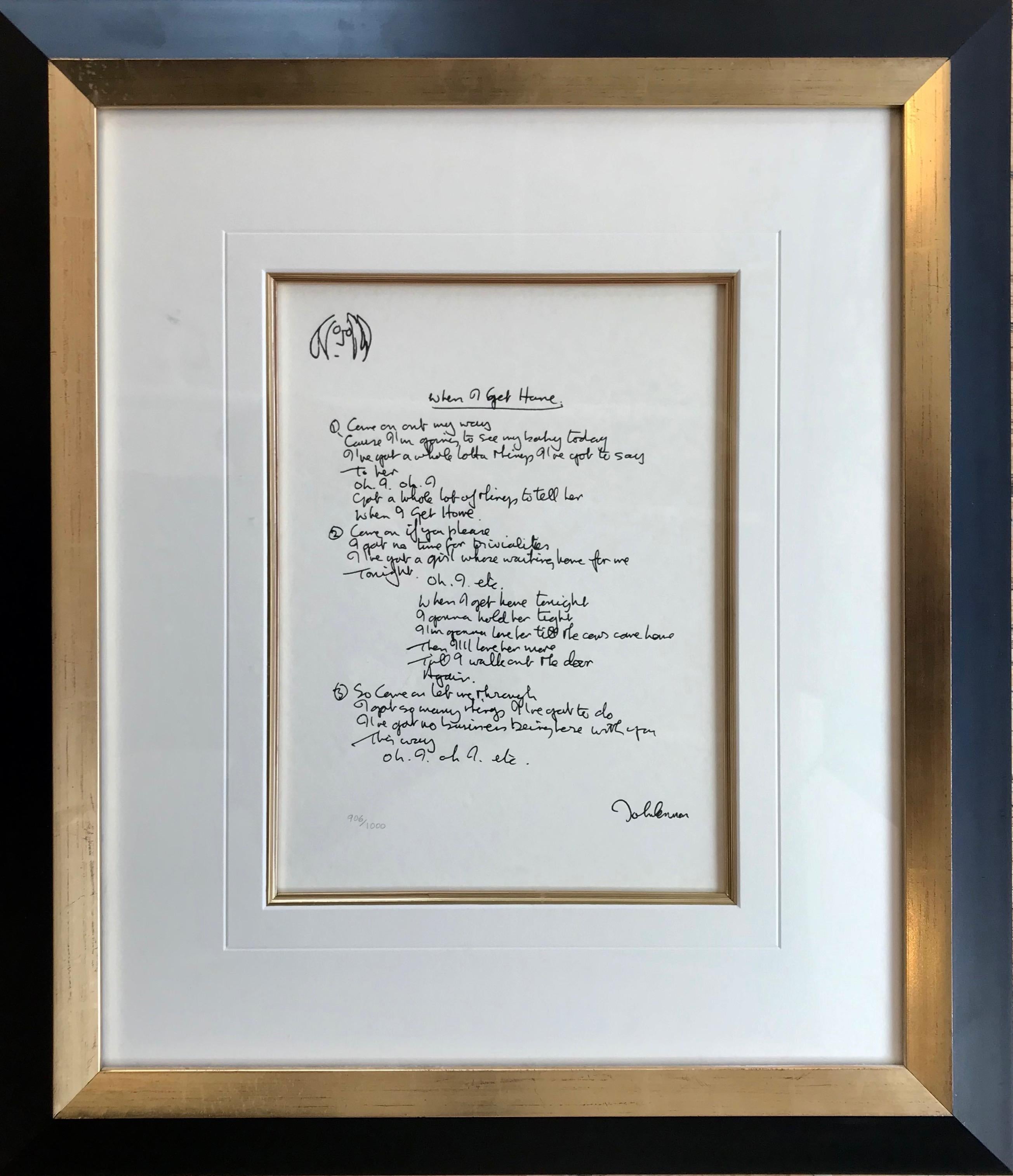 John Lennon Print - "When I Get Home" Framed Limited Edition Hand Written Lyrics
