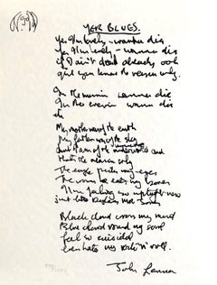 "Yer Blues" Limited Edition Hand Written Lyrics