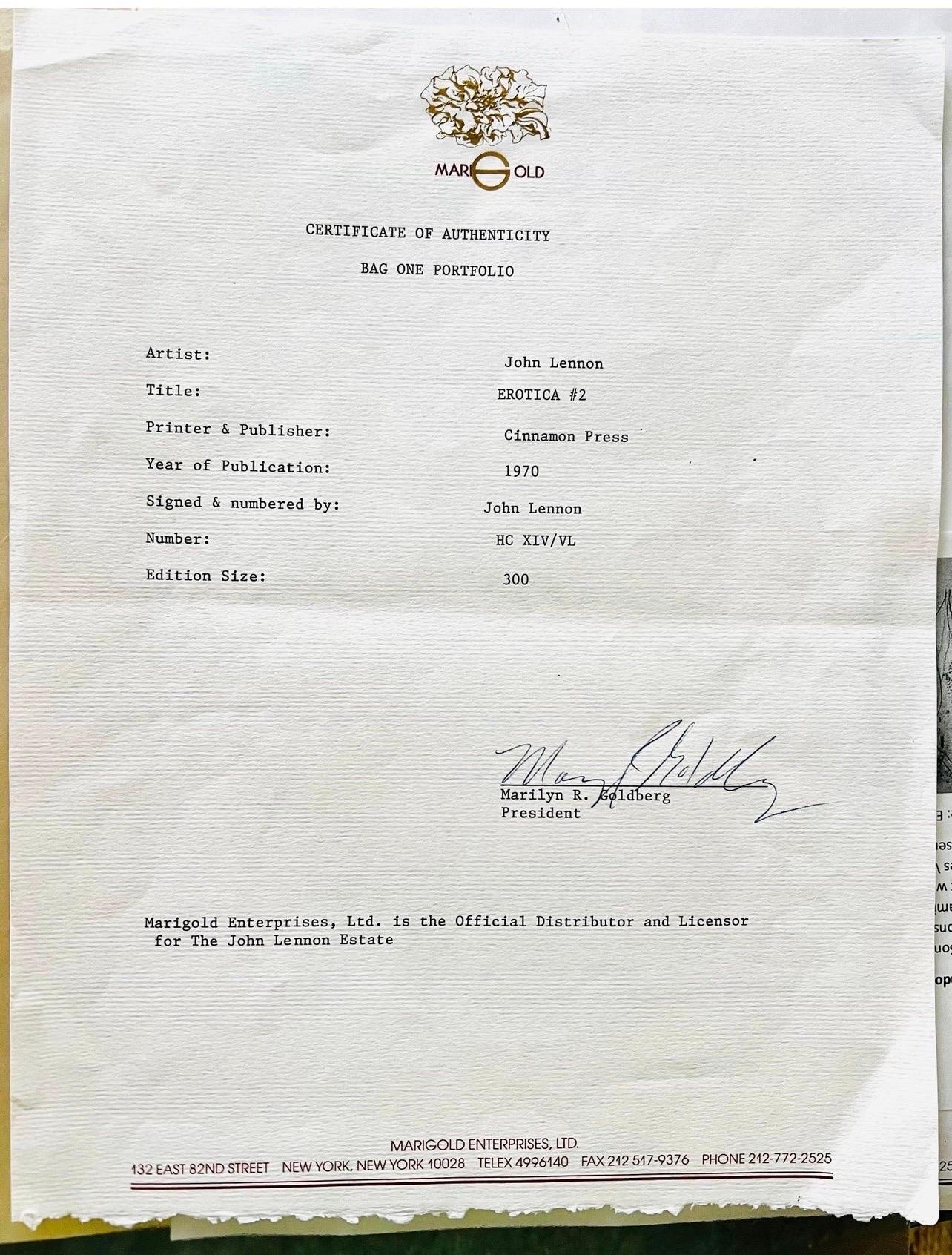 John Lennon Signierte Yoko Ono Erotica #2 Tasche One Series 1970 Limitierte Auflage im Angebot 1