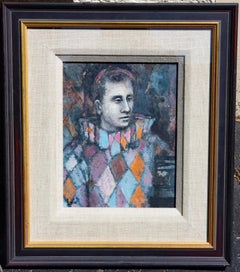 Impressionist Portrait of a Young Man "Harlequin" Oil Painting Circa 1950's
