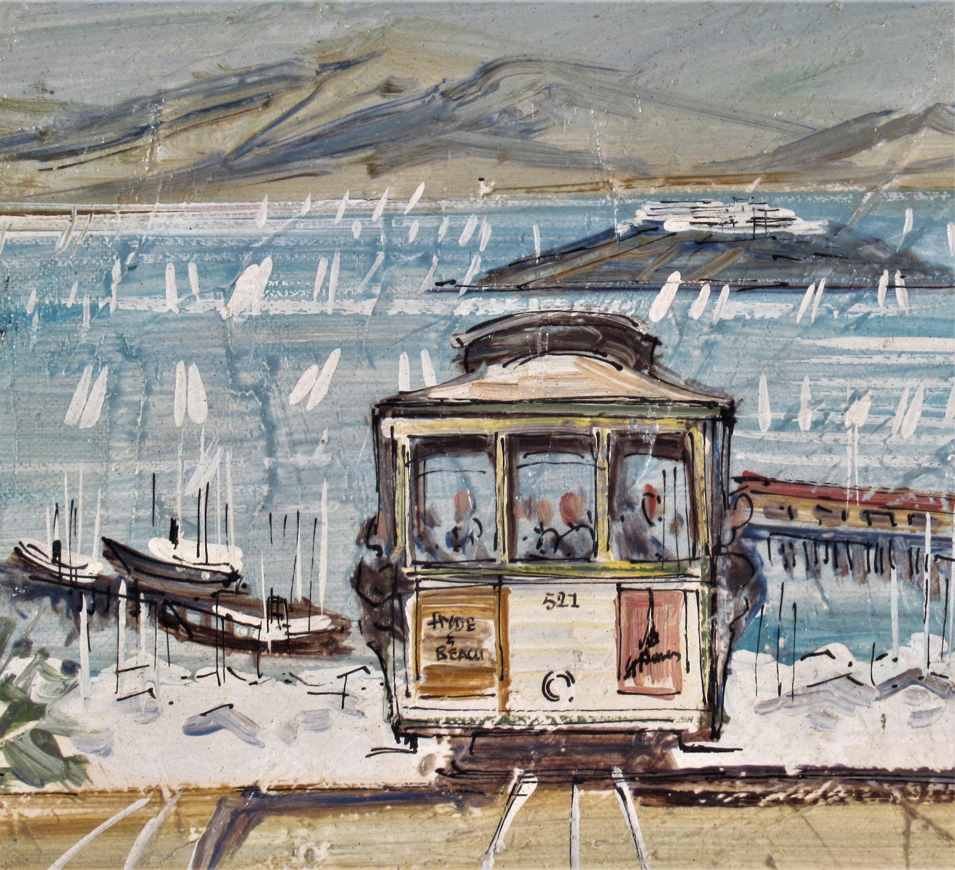 Hyde Street Cable Car, San Francisco. - Painting by John Leonard Checkley