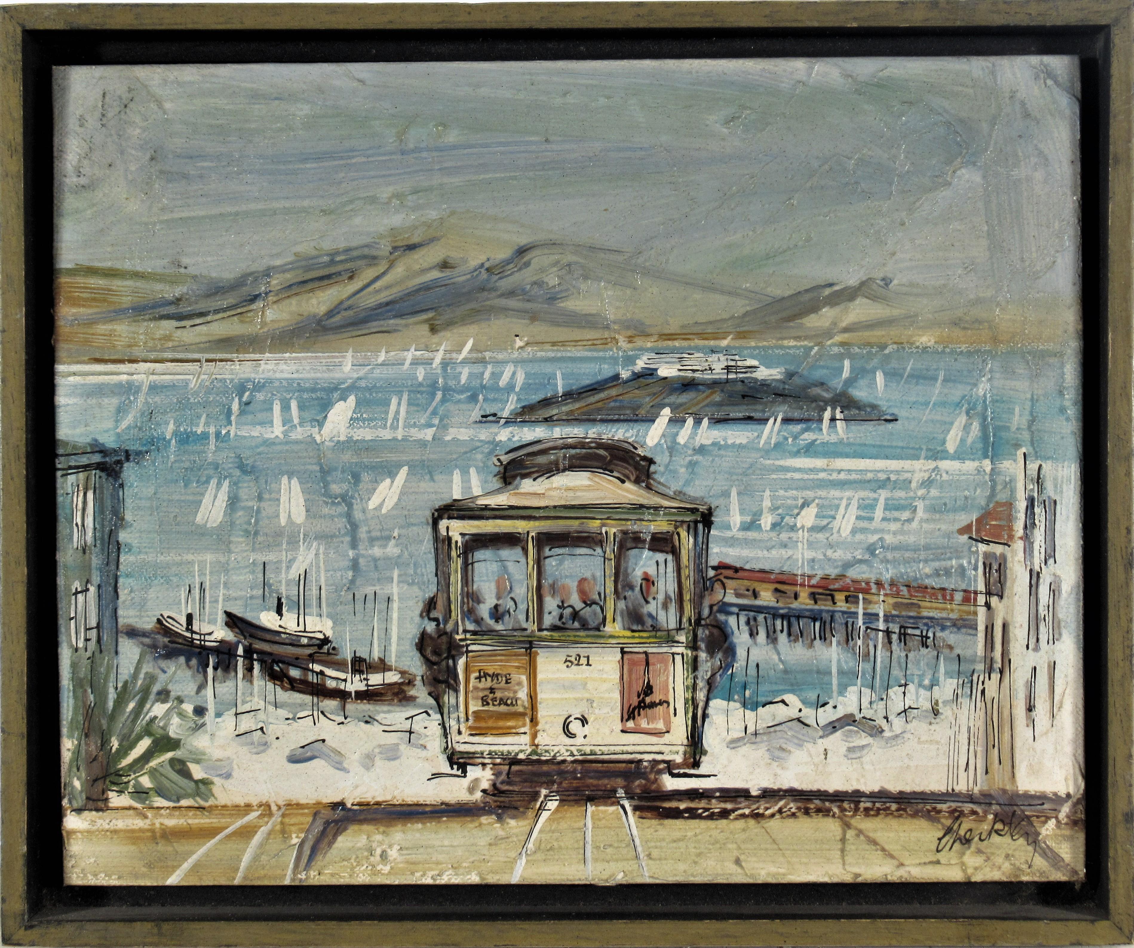 John Leonard Checkley Figurative Painting - Hyde Street Cable Car, San Francisco.