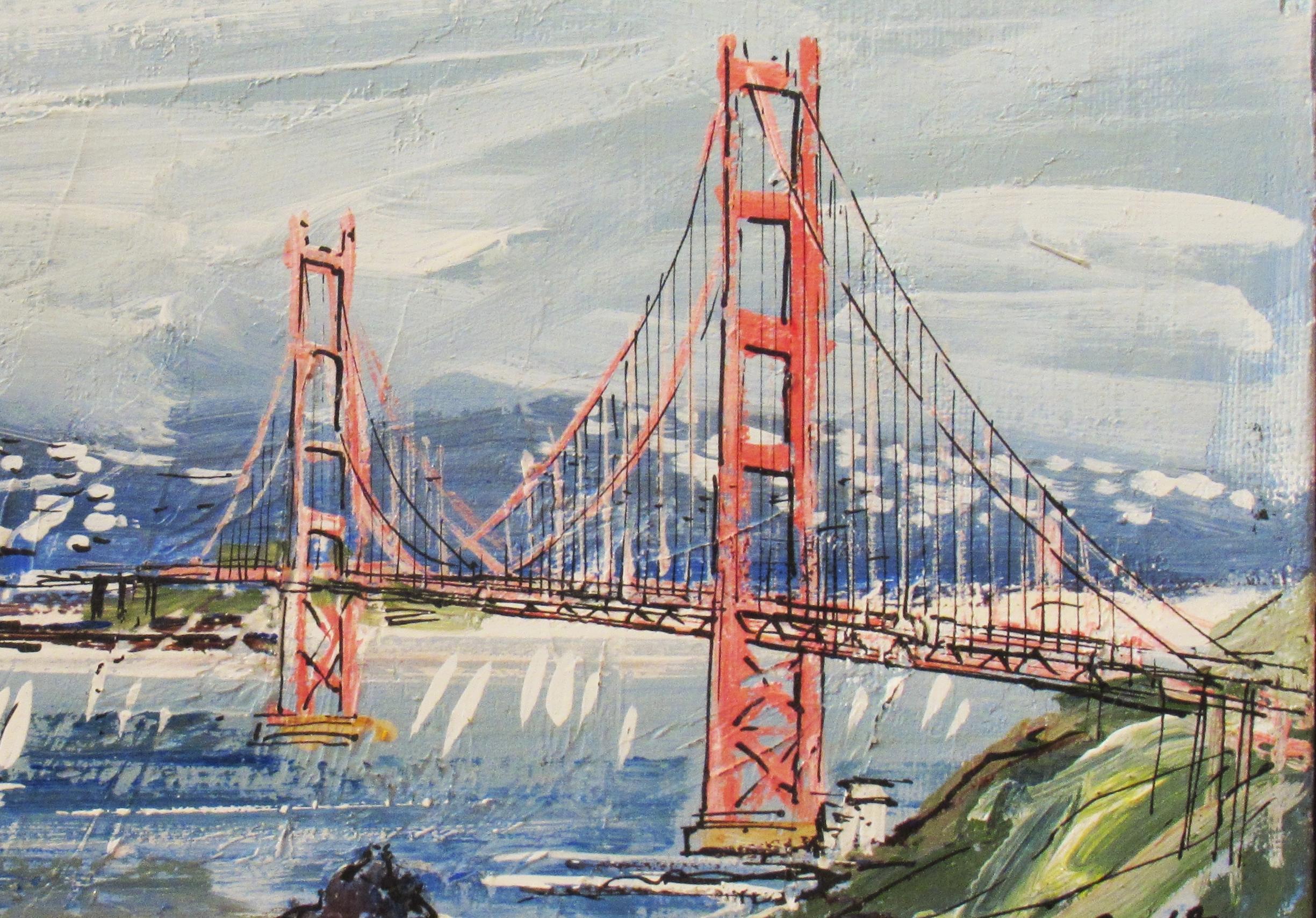 San Francisco, Golden Gate Bridge - Impressionnisme Painting par John Leonard Checkley