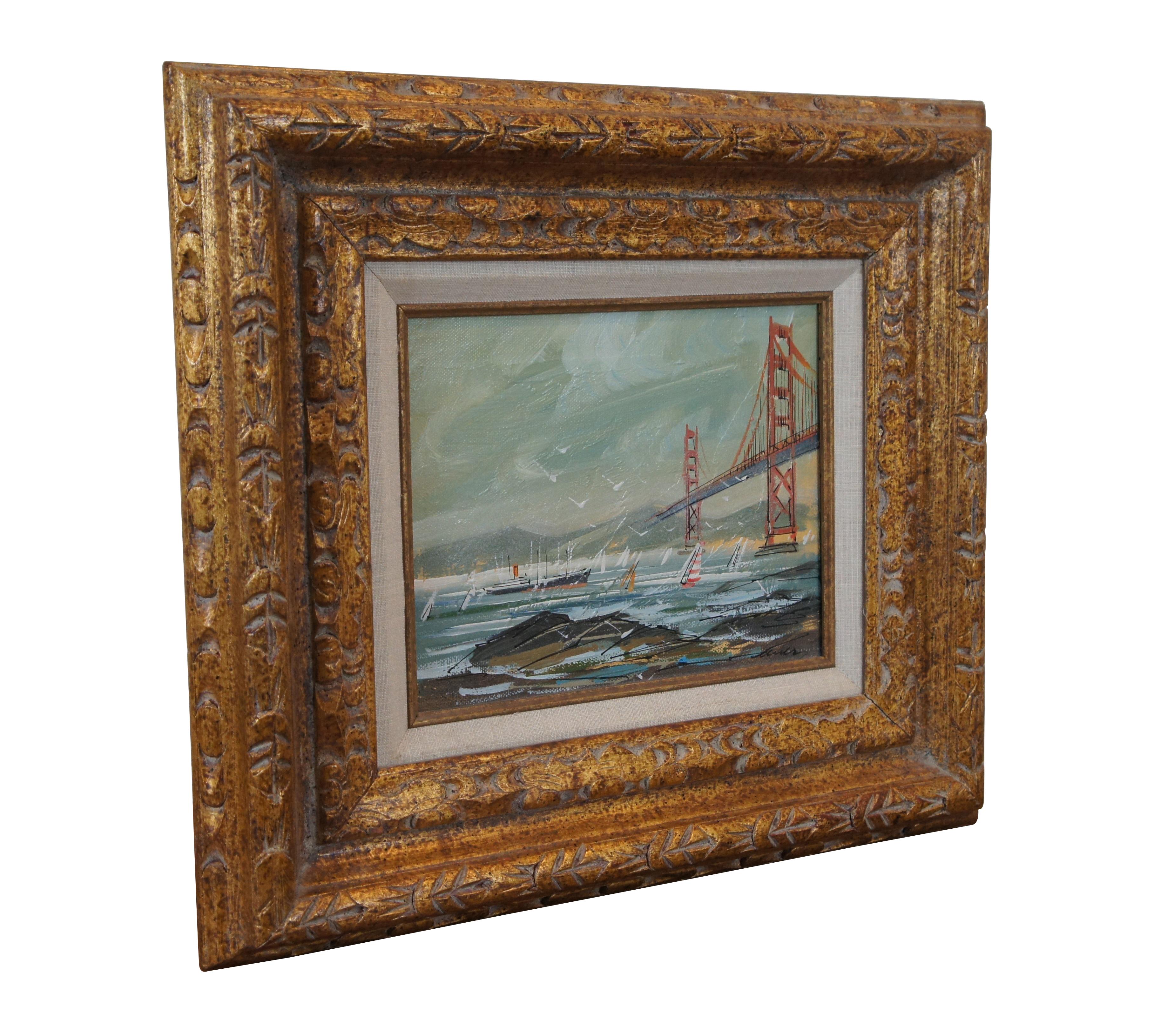 Expressionist John Leonard Checkley San Francisco Golden Gate Bridge Oil Painting on Board 18