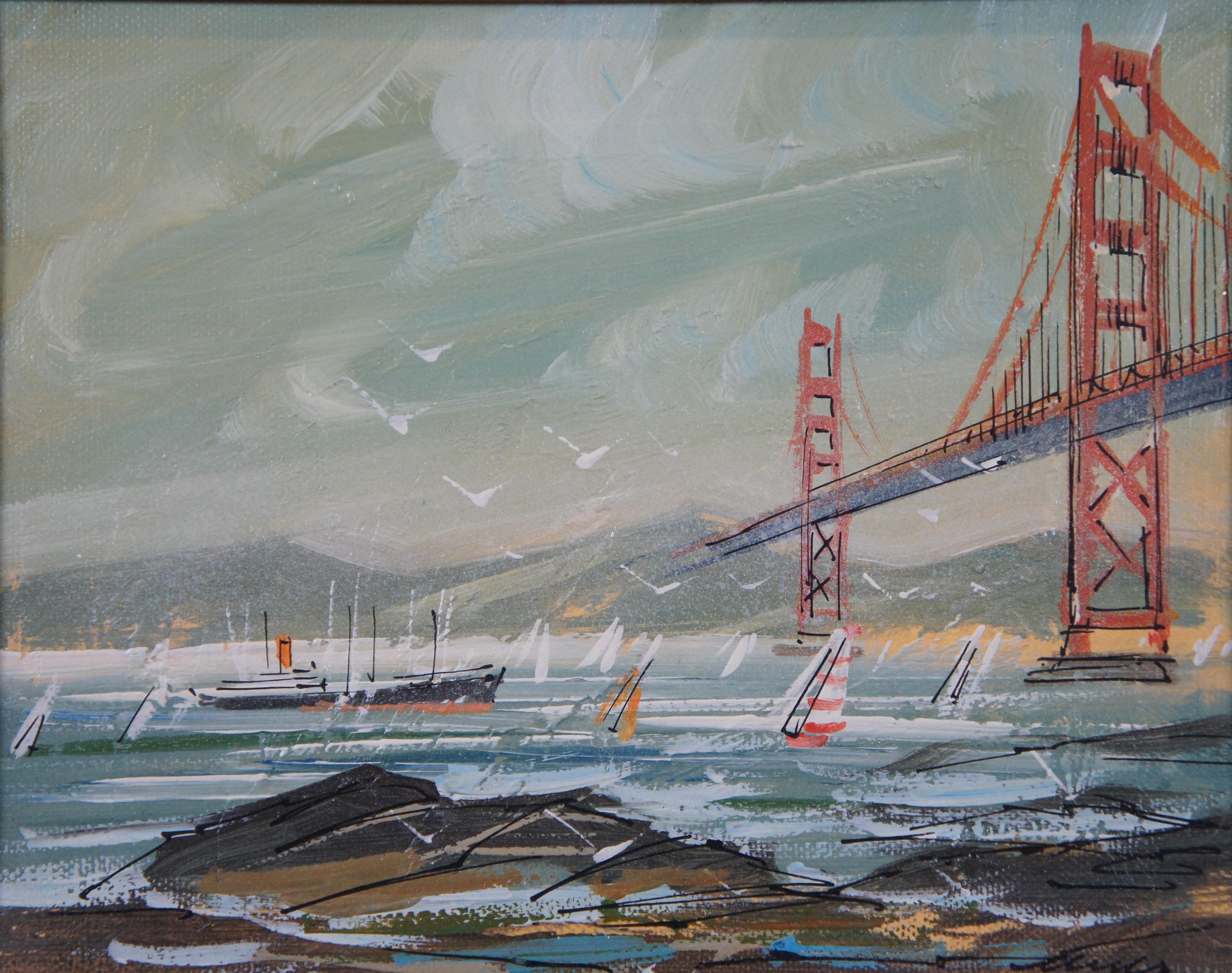 John Leonard Checkley San Francisco Golden Gate Bridge Oil Painting on Board 18