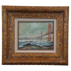 John Leonard Checkley San Francisco Golden Gate Bridge Oil Painting on Board 18"