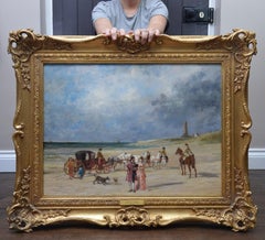 A Day at the Beach - 19th Century French Impressionist Landscape Oil Painting