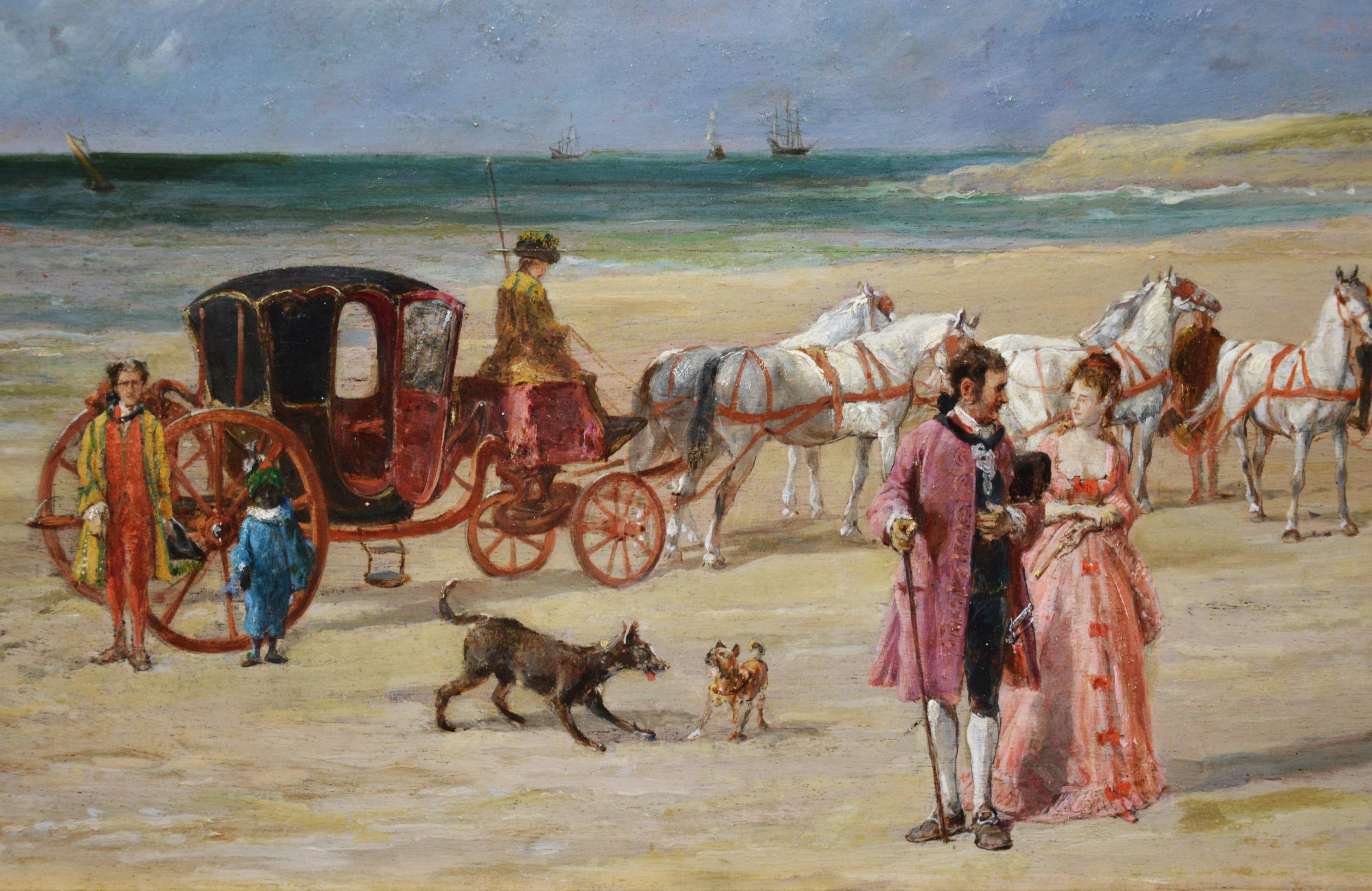 A Day at the Beach - 19th Century French Impressionist Landscape Oil Painting - Gray Landscape Painting by John Lewis Brown
