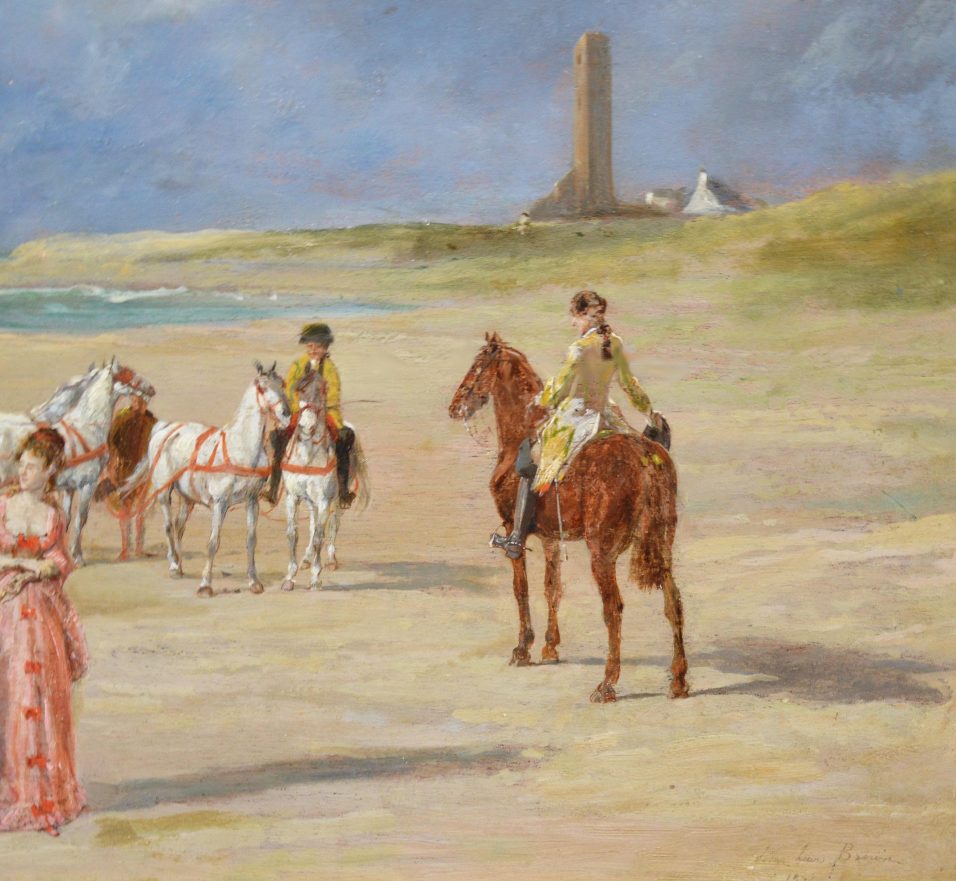 A Day at the Beach - 19th Century French Impressionist Landscape Oil Painting 1