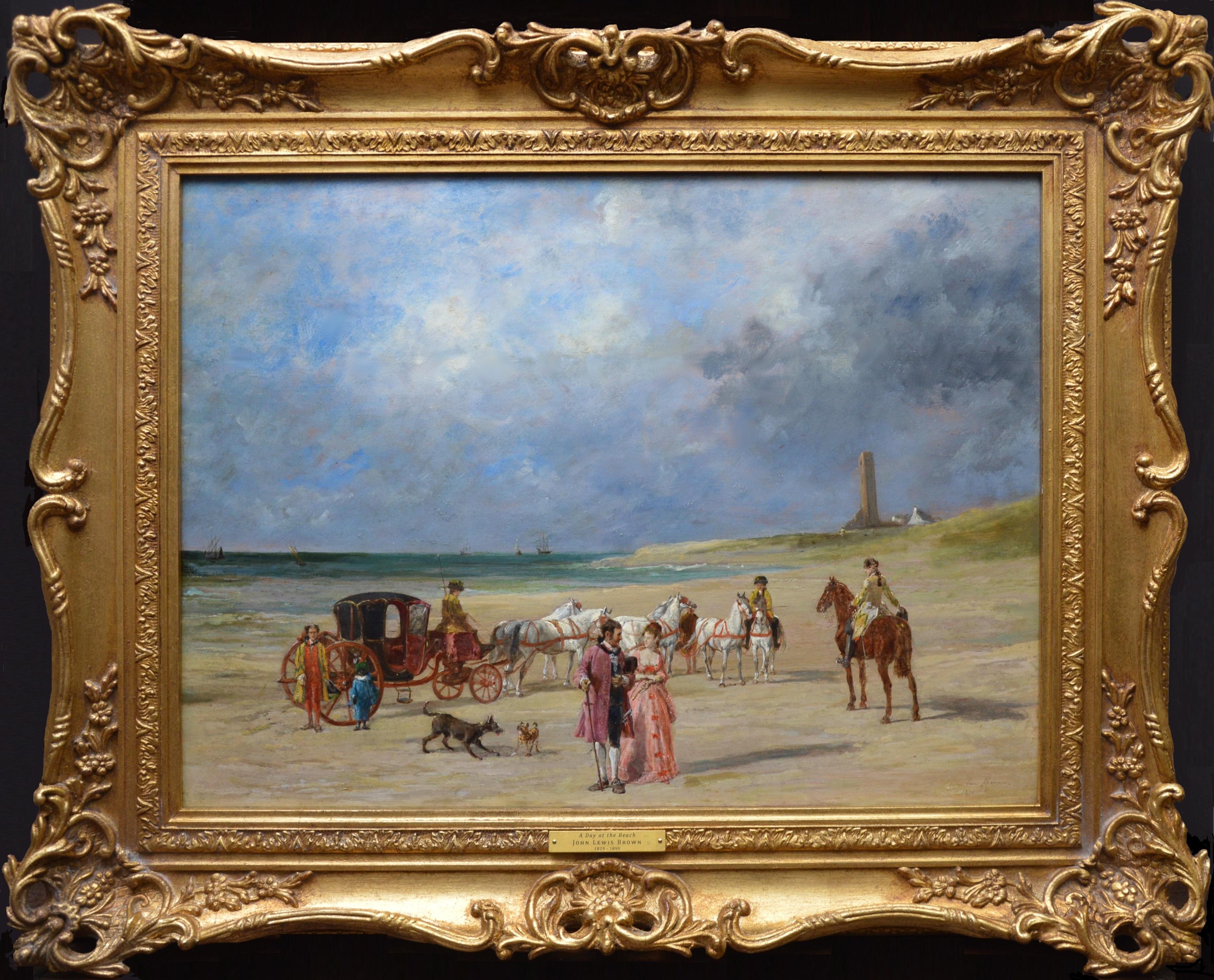 John Lewis Brown Landscape Painting - A Day at the Beach - 19th Century French Impressionist Landscape Oil Painting
