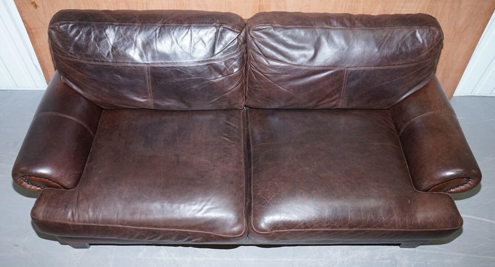 20th Century John Lewis Chartwell Brown Chocolate Three Seater Sofa with Studs on Arms