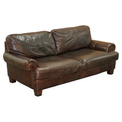 Used John Lewis Chartwell Brown Chocolate Three Seater Sofa with Studs on Arms