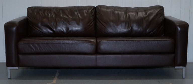 John Lewis Siren Aniline Brown Leather Suite Pair Armchairs Three-Seat Sofa For Sale at 1stdibs