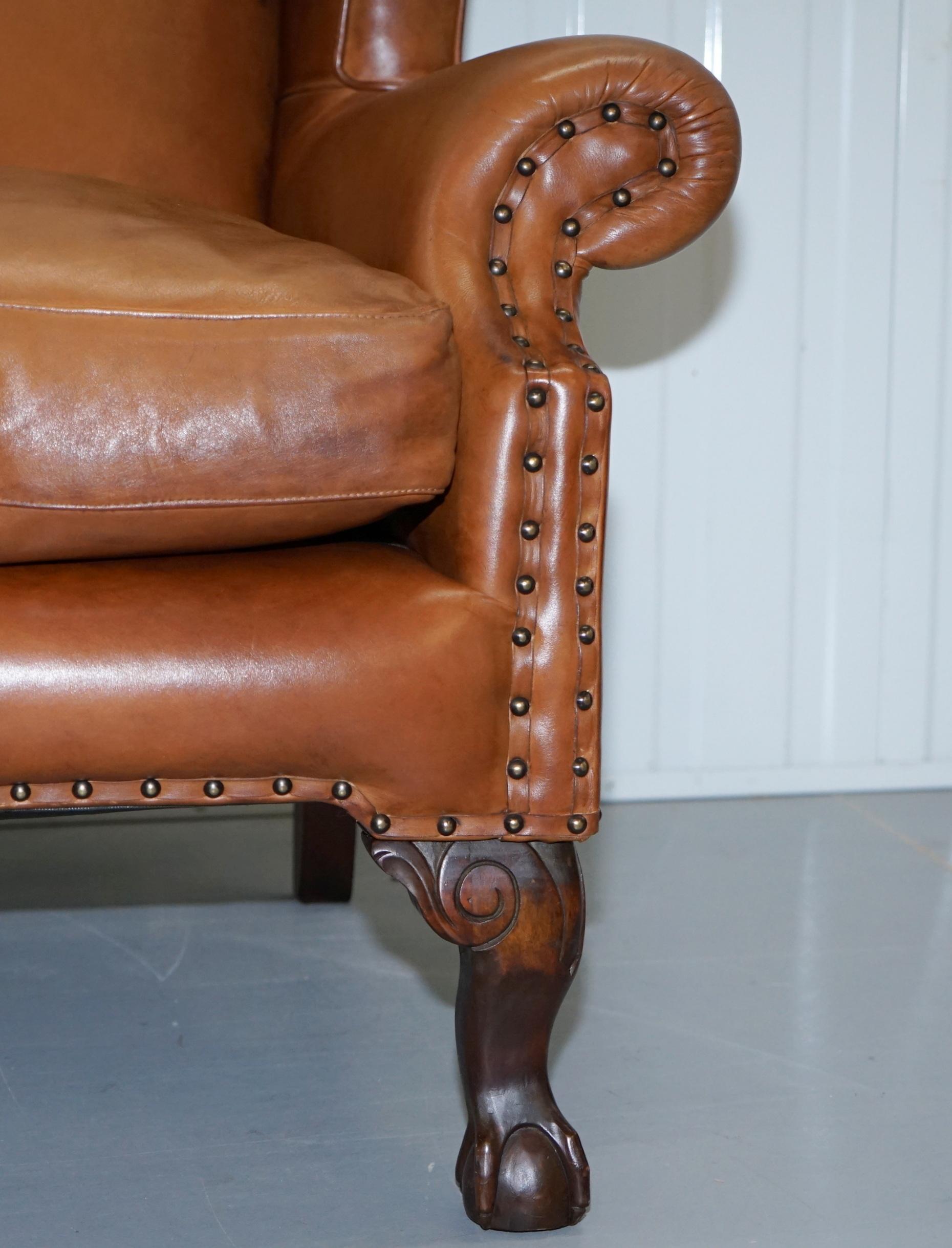 John Lewis Wingback Compton Brown Leather Armchair Feather Filled 1