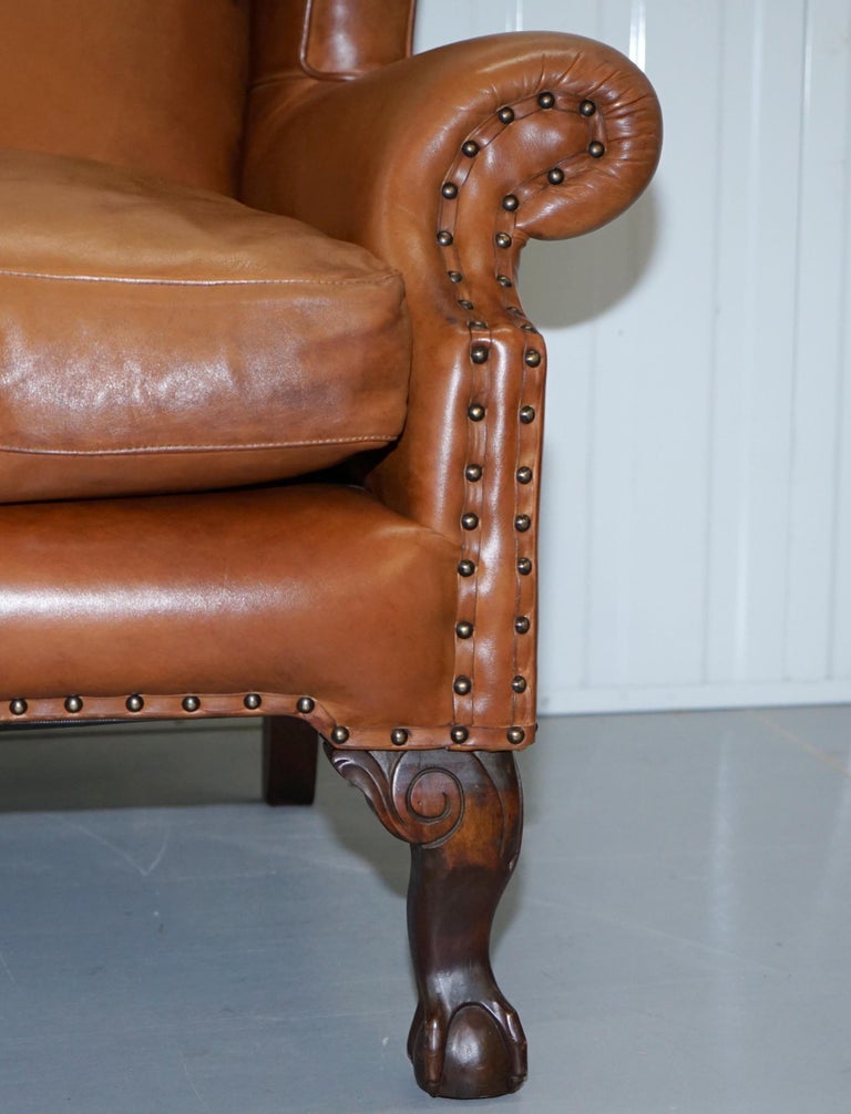 John Lewis Wingback Compton Brown Leather Armchair Feather Filled at