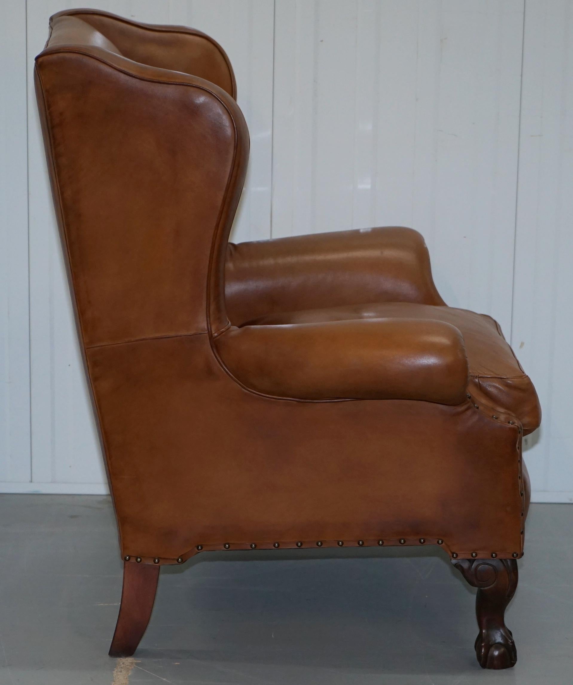 John Lewis Wingback Compton Brown Leather Armchair Feather Filled 3