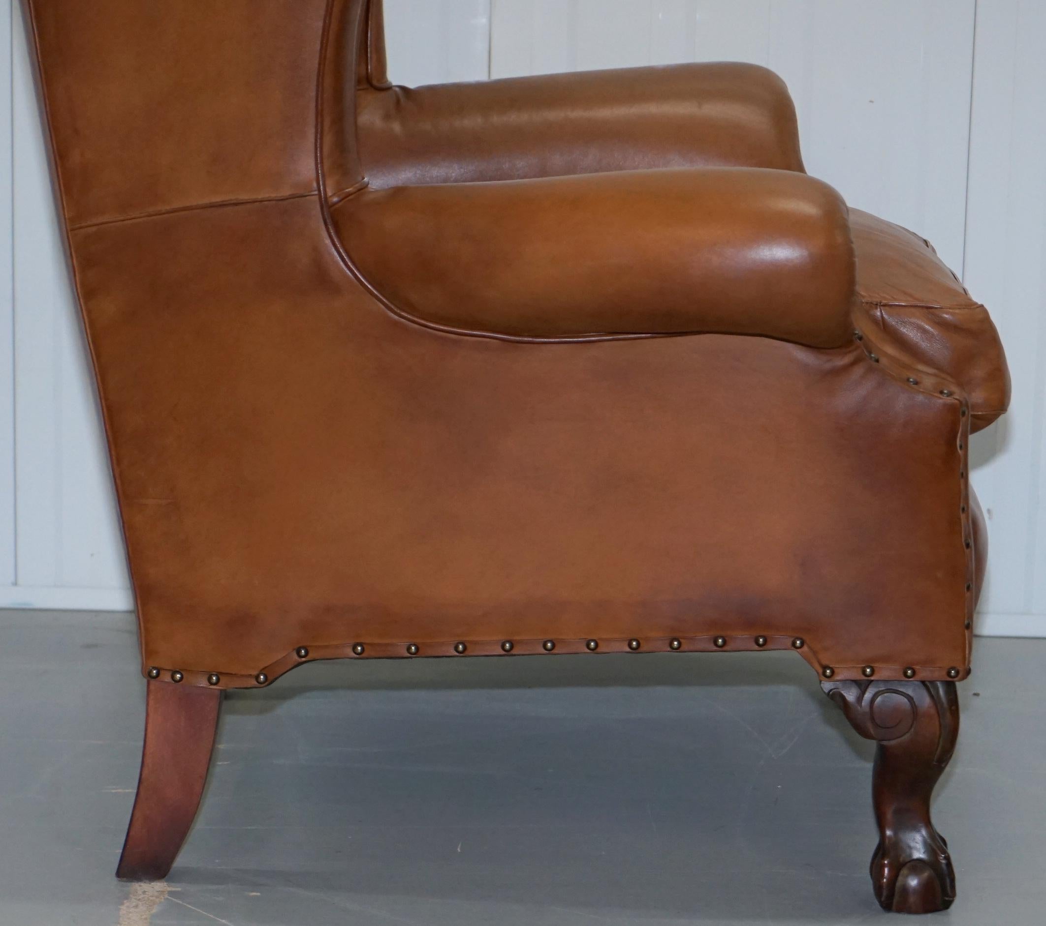 John Lewis Wingback Compton Brown Leather Armchair Feather Filled 4
