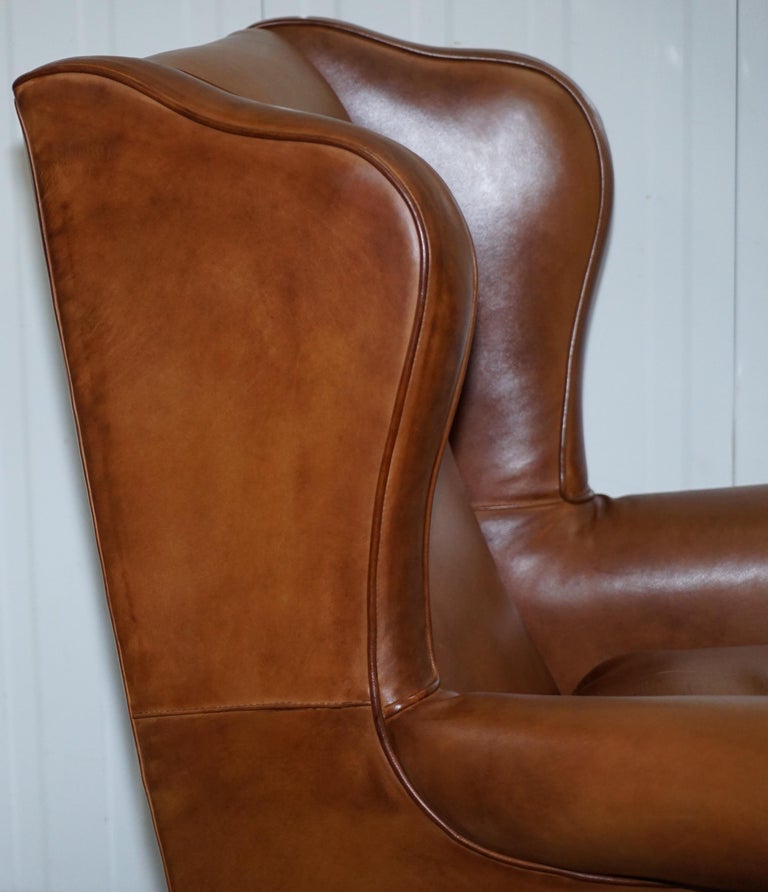 John Lewis Wingback Compton Brown Leather Armchair Feather Filled at